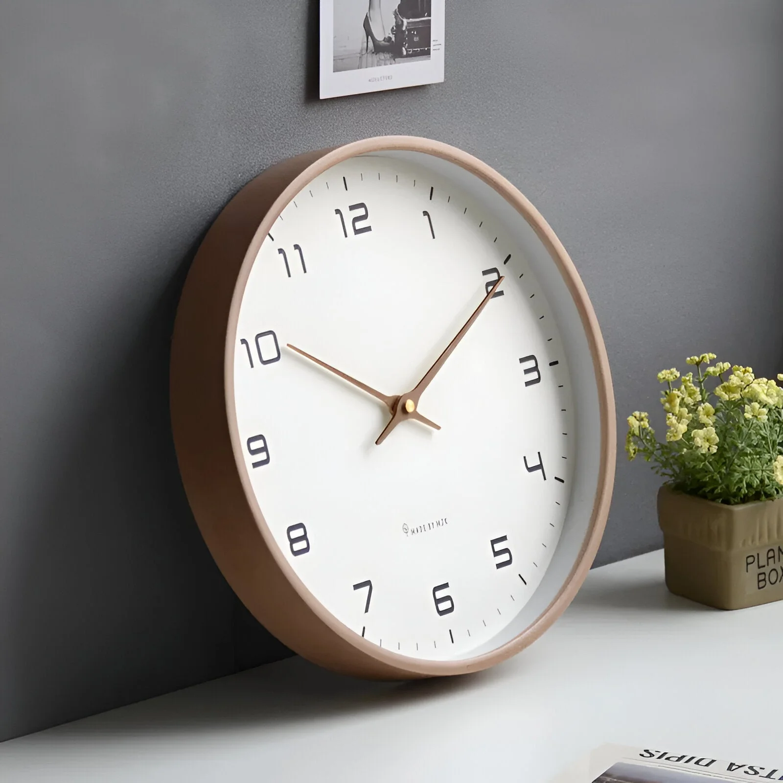 Nordic Wooden Wall Clock 30cm Silent Quartz Minimalist Numeric Dial - Image 3