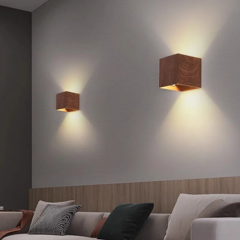 Nordic Wooden Wall Sconce LED Up Down Bedside Living Room Walnut Light - Image 2