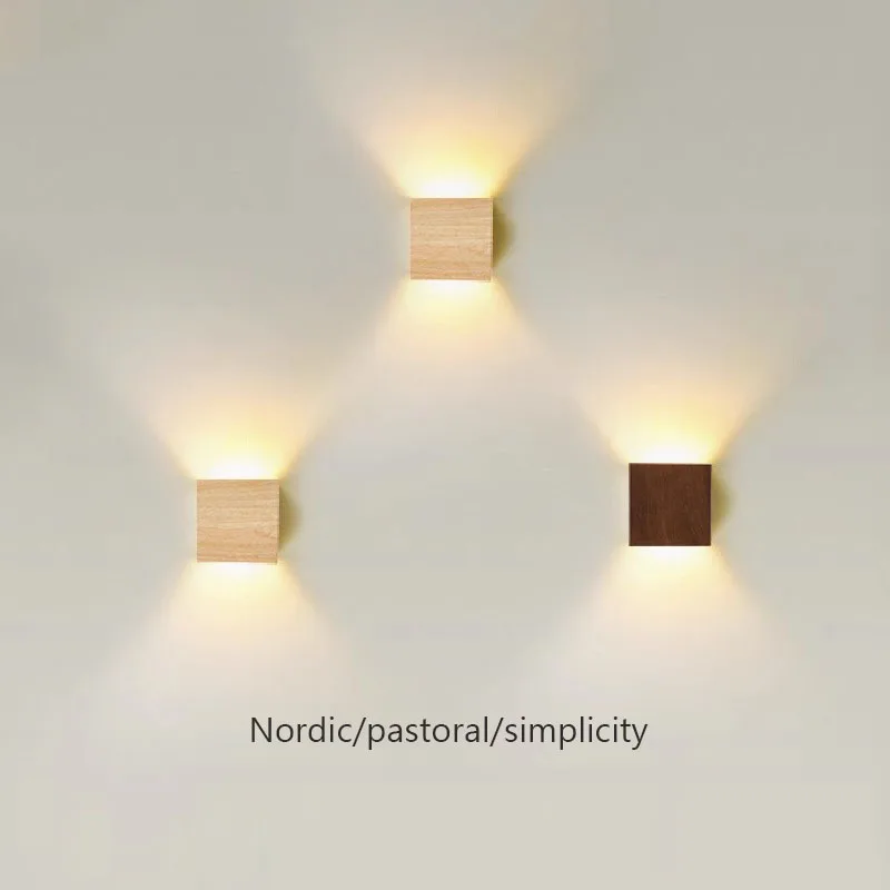 Nordic Wooden Wall Sconce LED Up Down Bedside Living Room Walnut Light - Image 3
