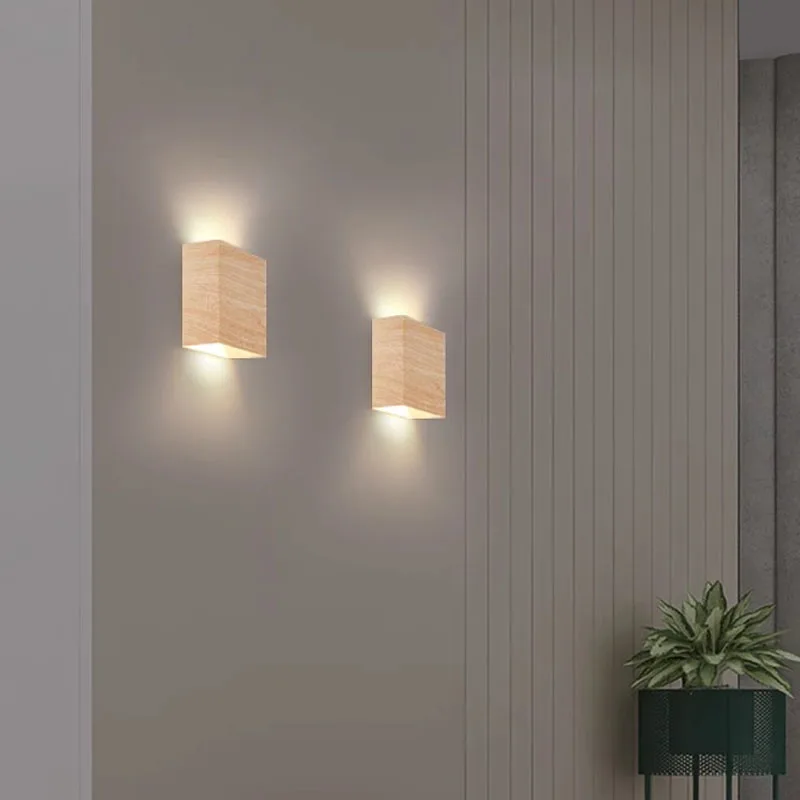 Nordic Wooden Wall Sconce LED Up Down Bedside Living Room Walnut Light - Image 7