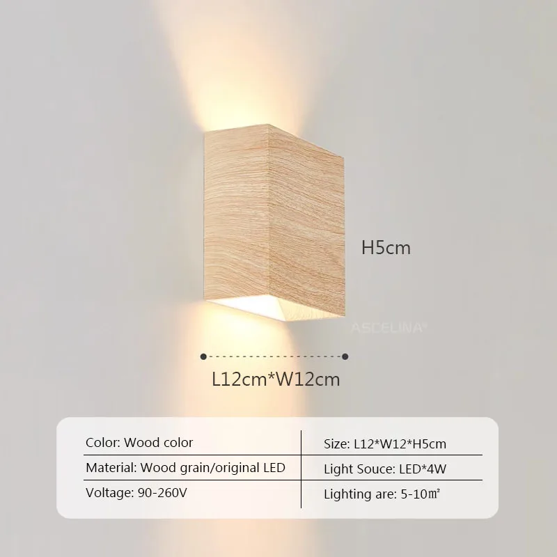Nordic Wooden Wall Sconce LED Up Down Bedside Living Room Walnut Light - Image 8