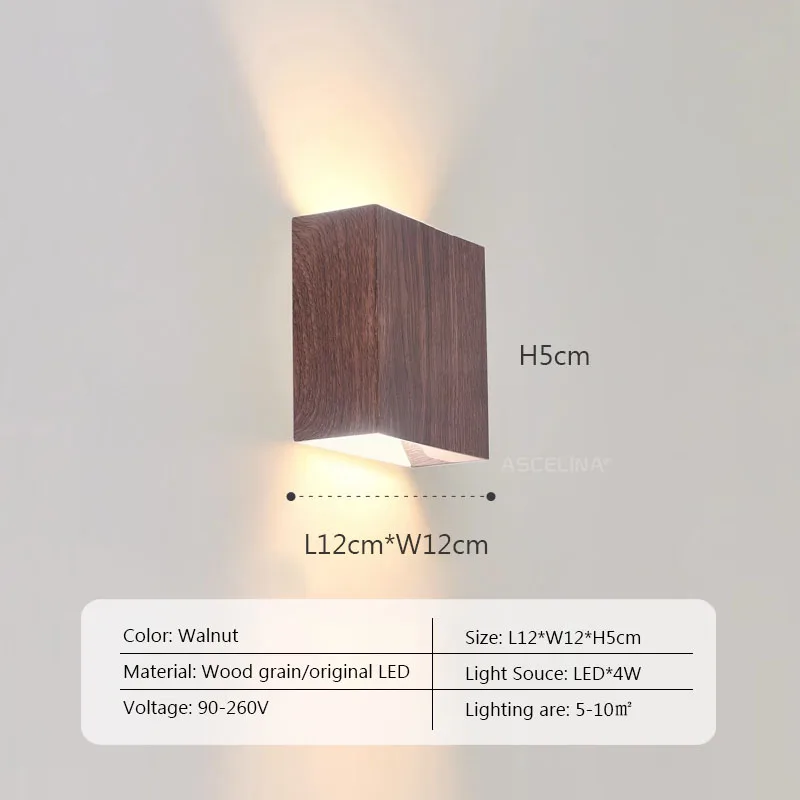 Nordic Wooden Wall Sconce LED Up Down Bedside Living Room Walnut Light - Image 9