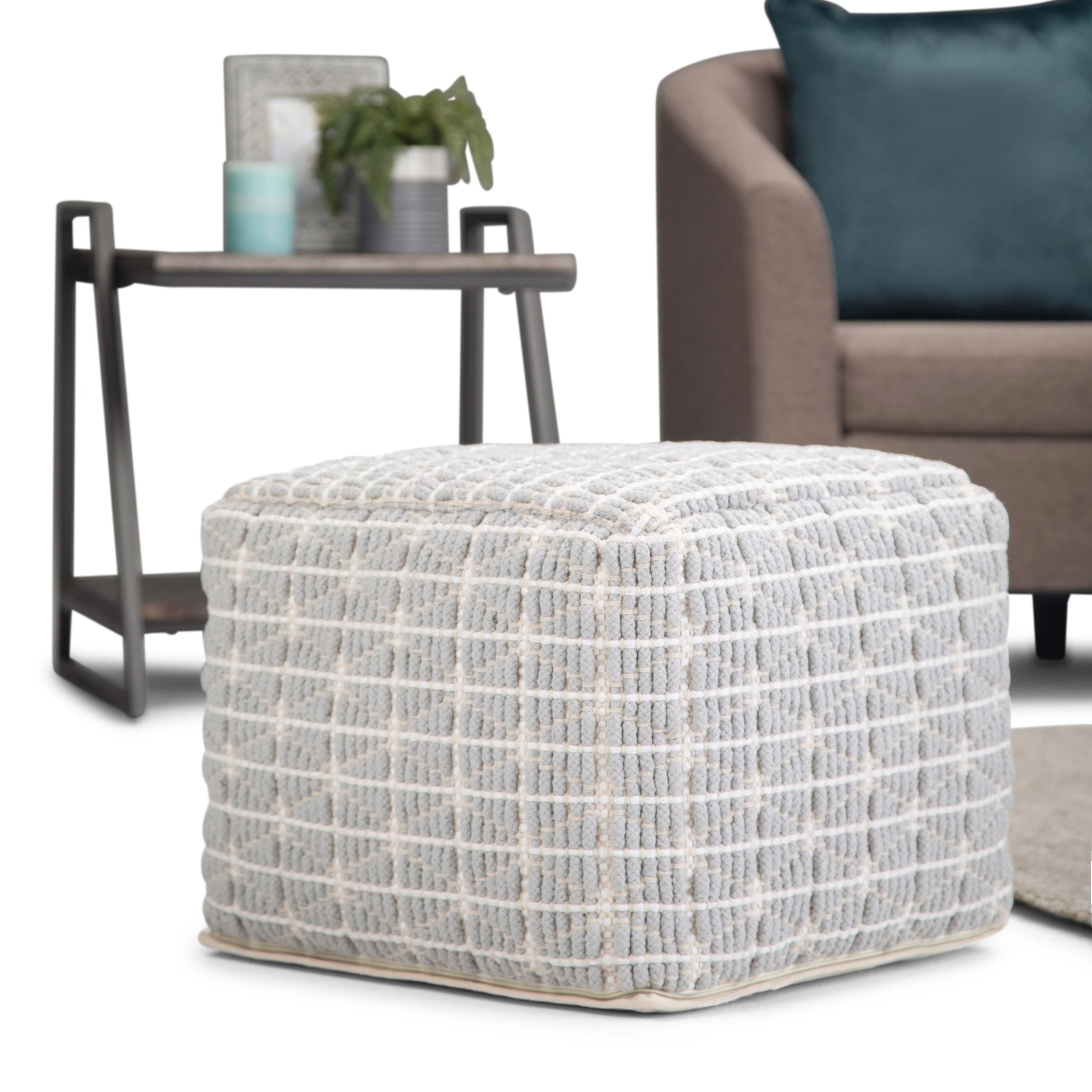 Noreen Square Pouf Light Blue White - Image 7