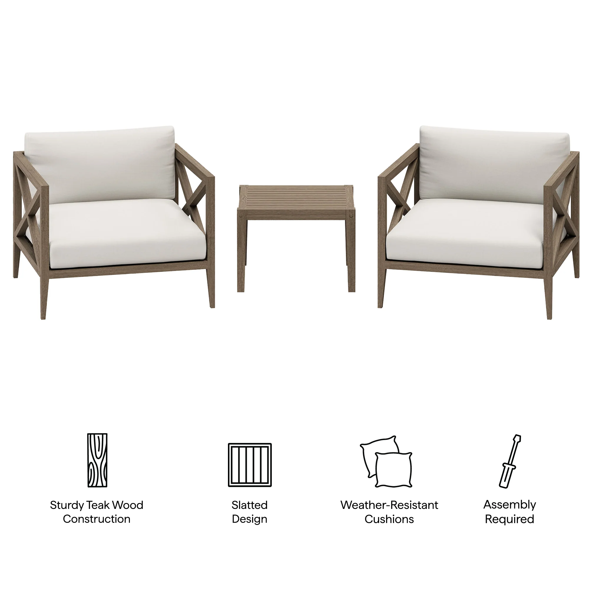 Northlake 3-Piece Outdoor Patio Teak Wood Furniture Set - Image 4
