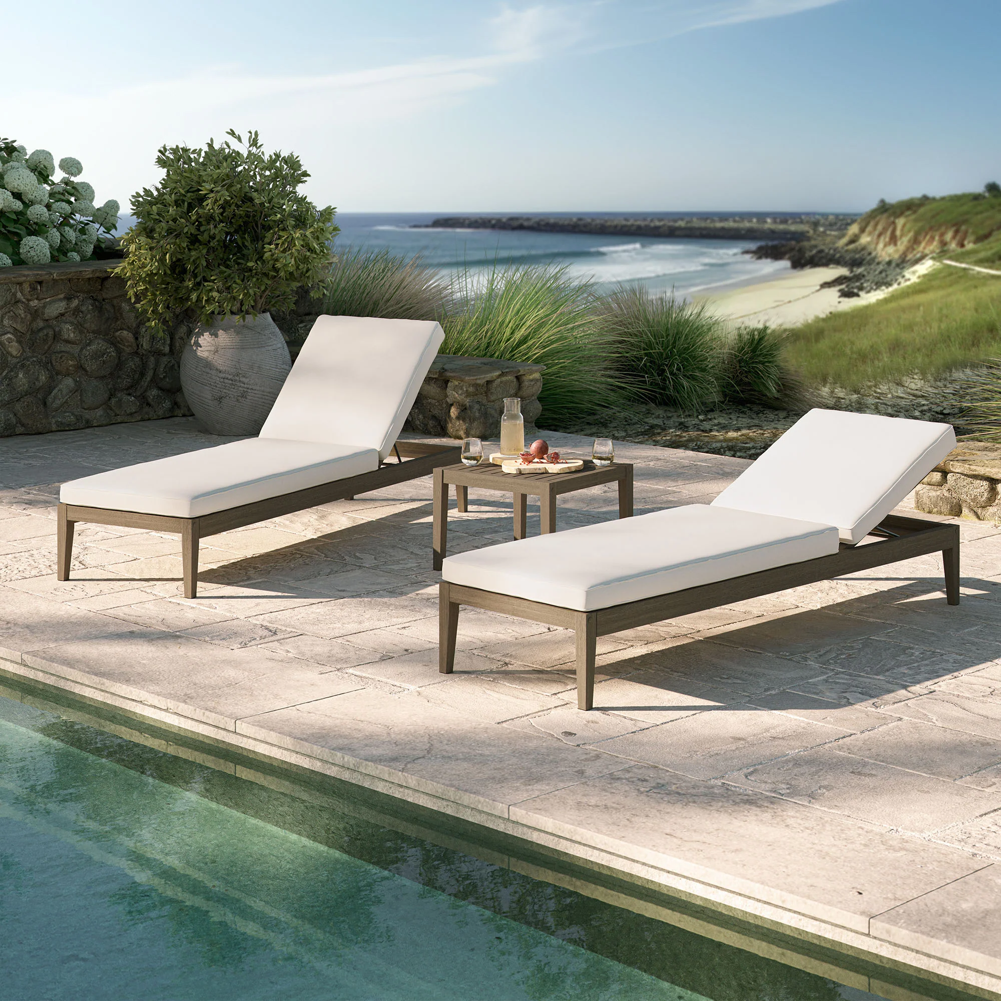 Northlake 3-Piece Outdoor Patio Teak Wood Furniture Set with Chaise Lounges and Side Table - Image 6