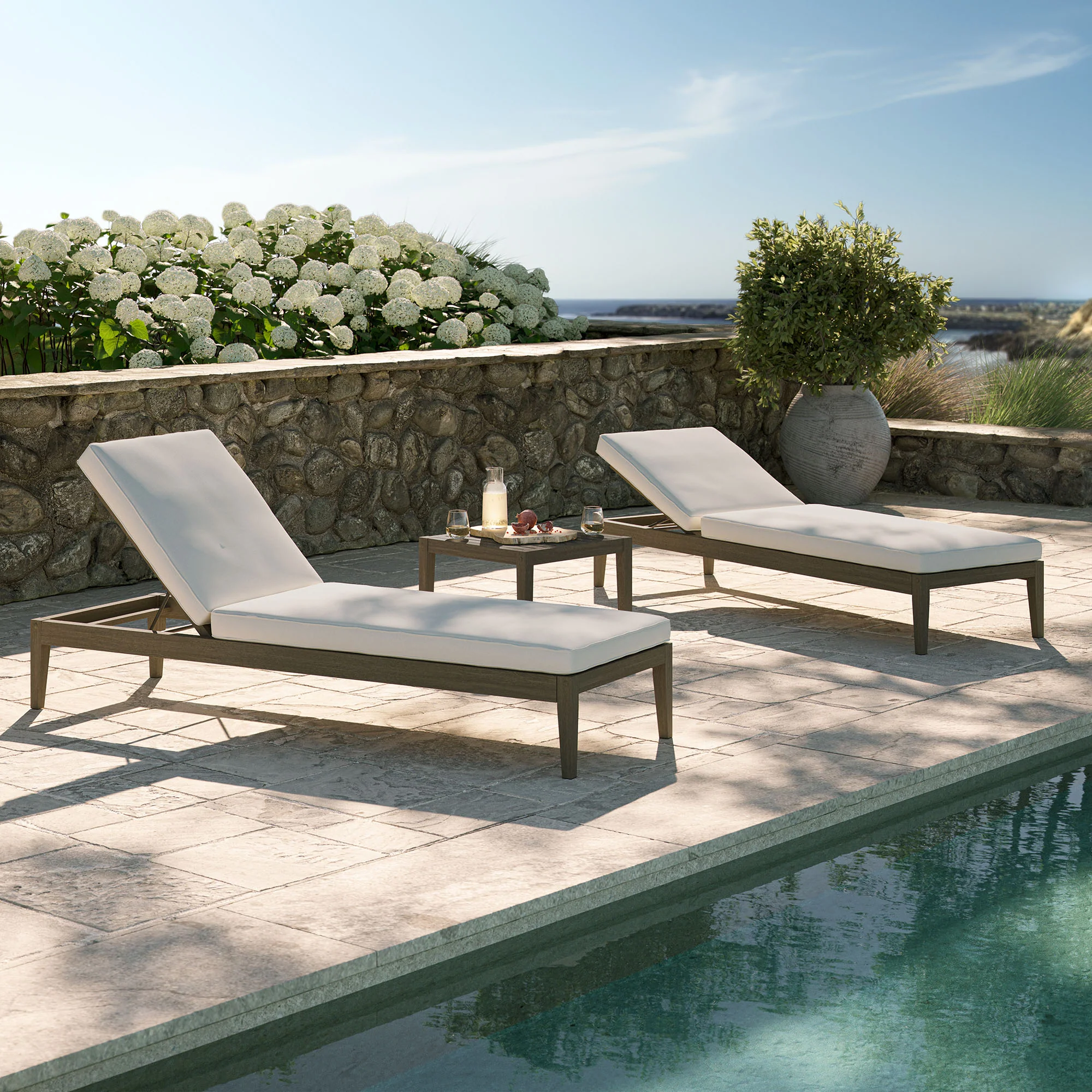 Northlake 3-Piece Outdoor Patio Teak Wood Furniture Set with Chaise Lounges and Side Table - Image 7