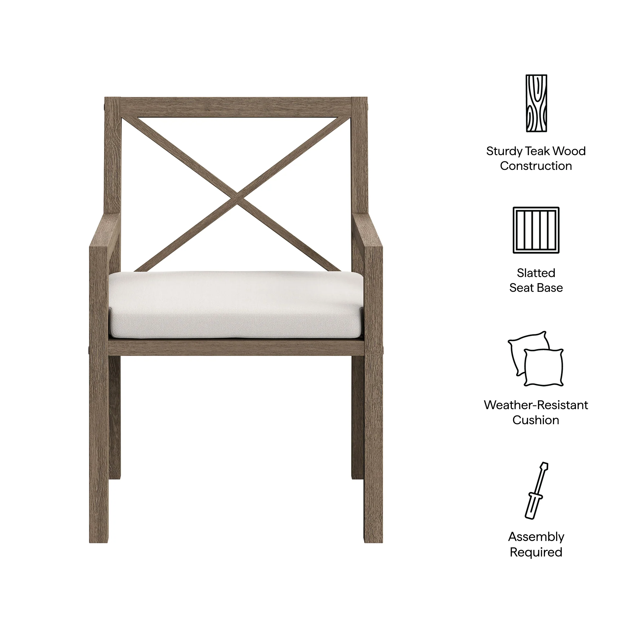 Northlake Outdoor Patio Teak Dining Armchair - Image 3