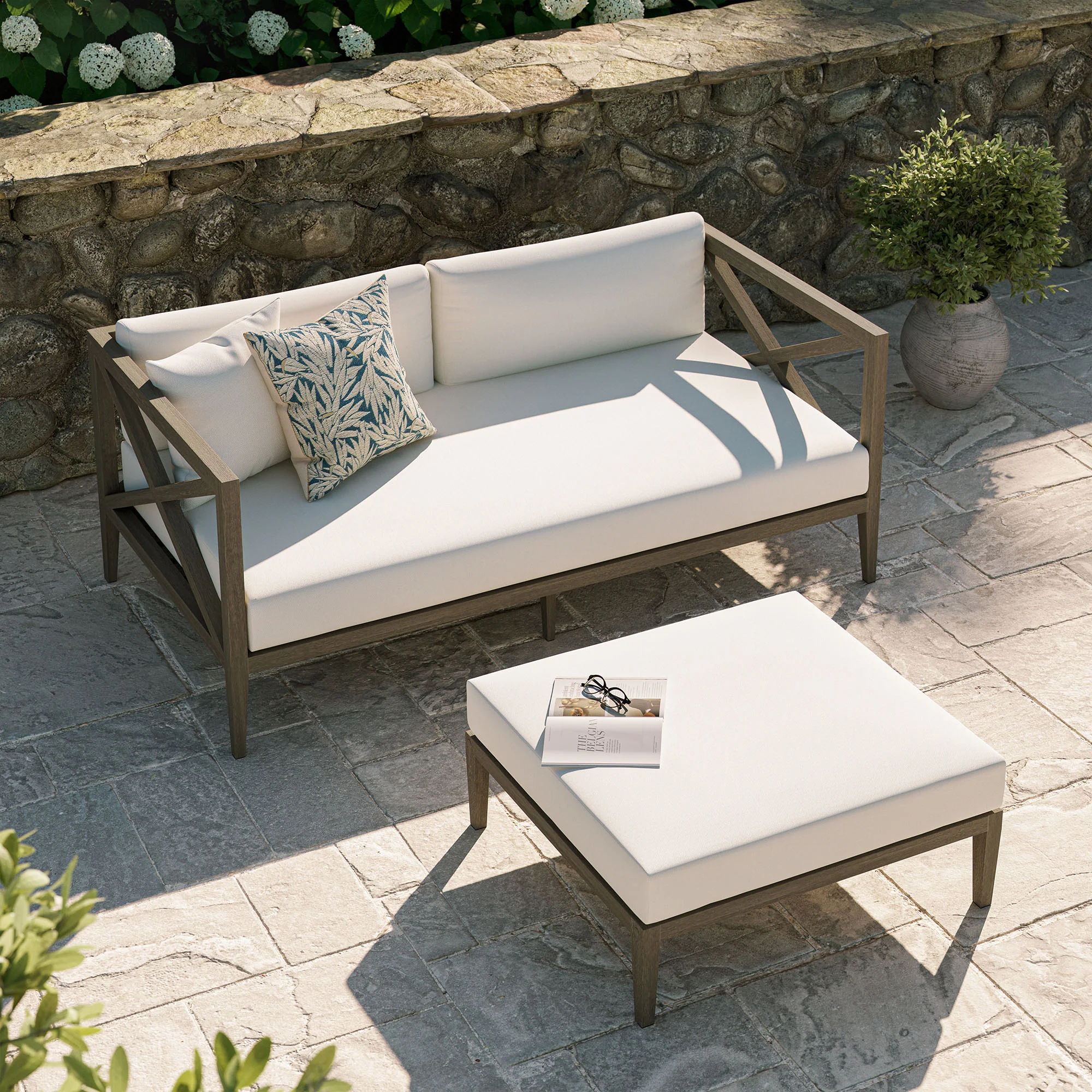 Northlake Outdoor Patio Teak Wood Loveseat and Ottoman Set by Modway - Image 7