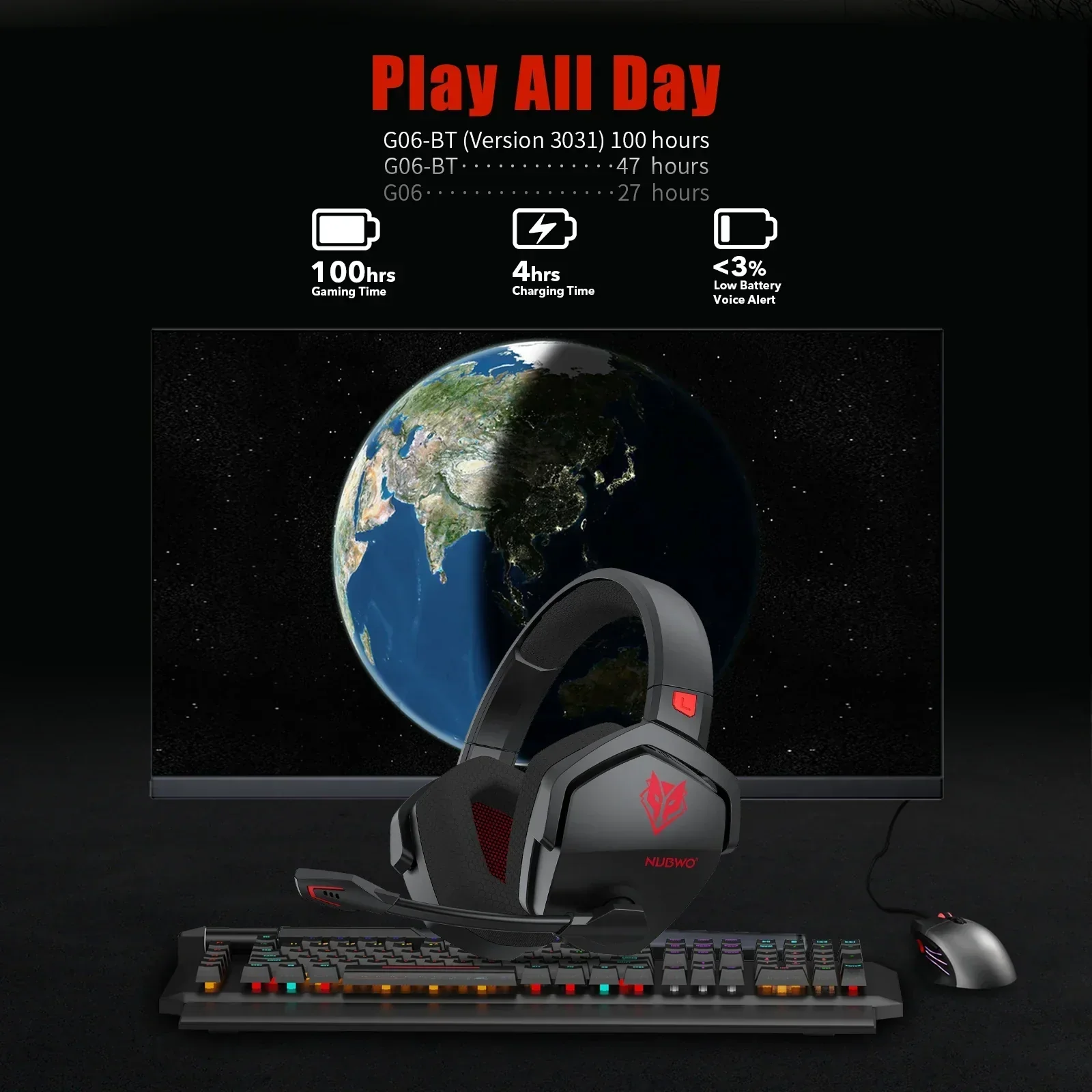 NUBWO G06 Wireless Gaming Headset Bluetooth 5.3 PS5 PC Noise Cancelling - Image 14