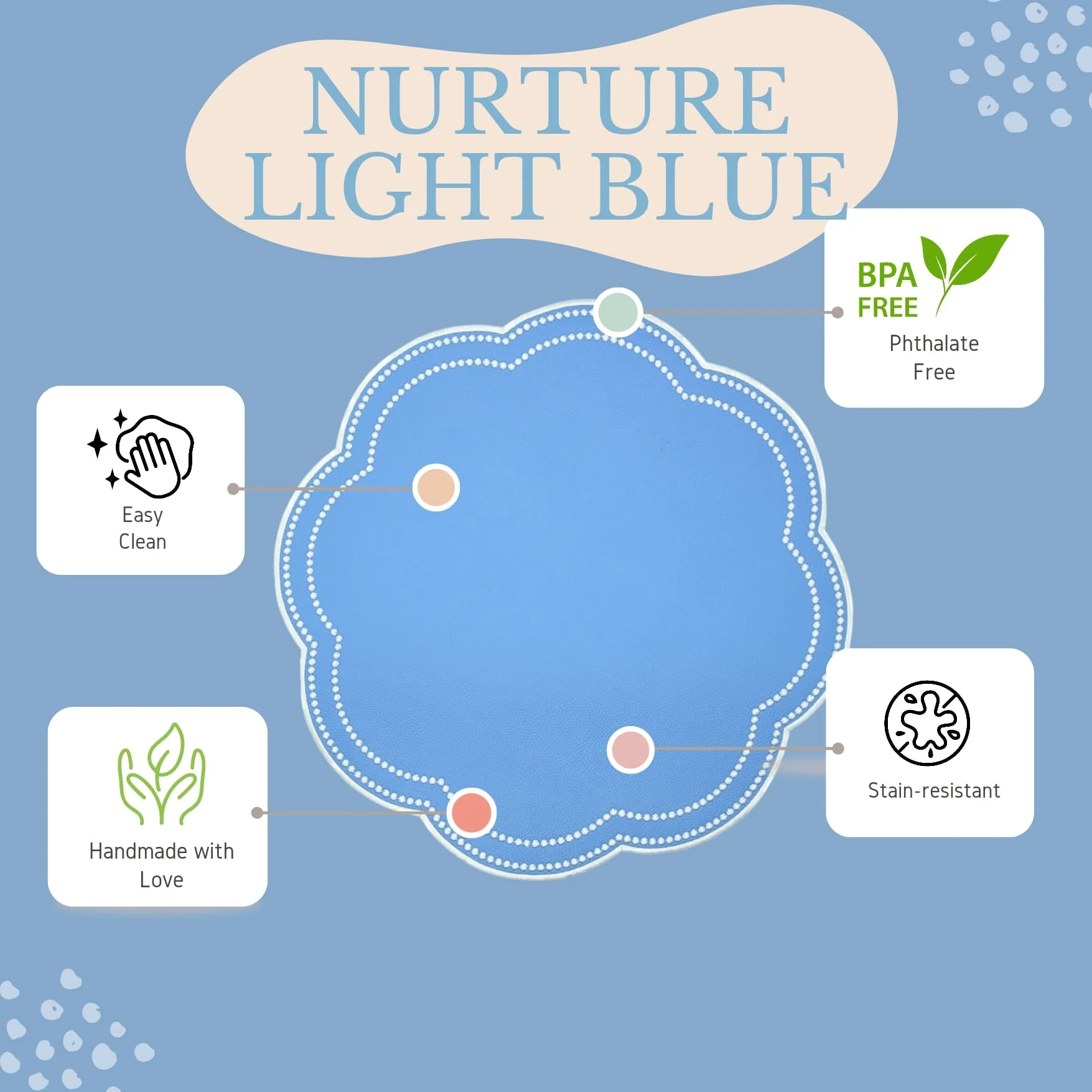 Nurture Light Blue Scalloped Faux Leather Placemat - Image 3