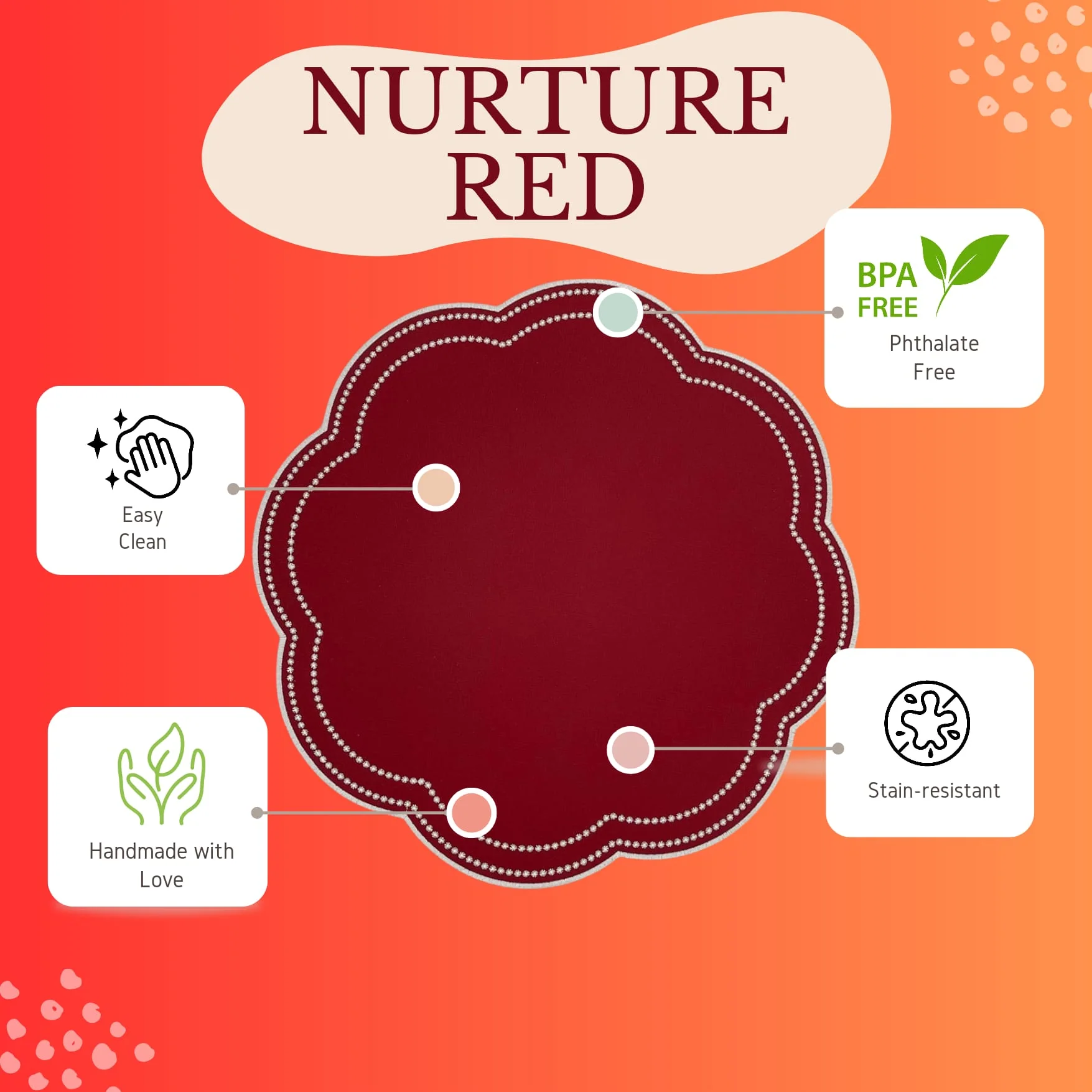NURTURE RED SCALLOPED FAUX LEATHER PLACEMAT - Image 9
