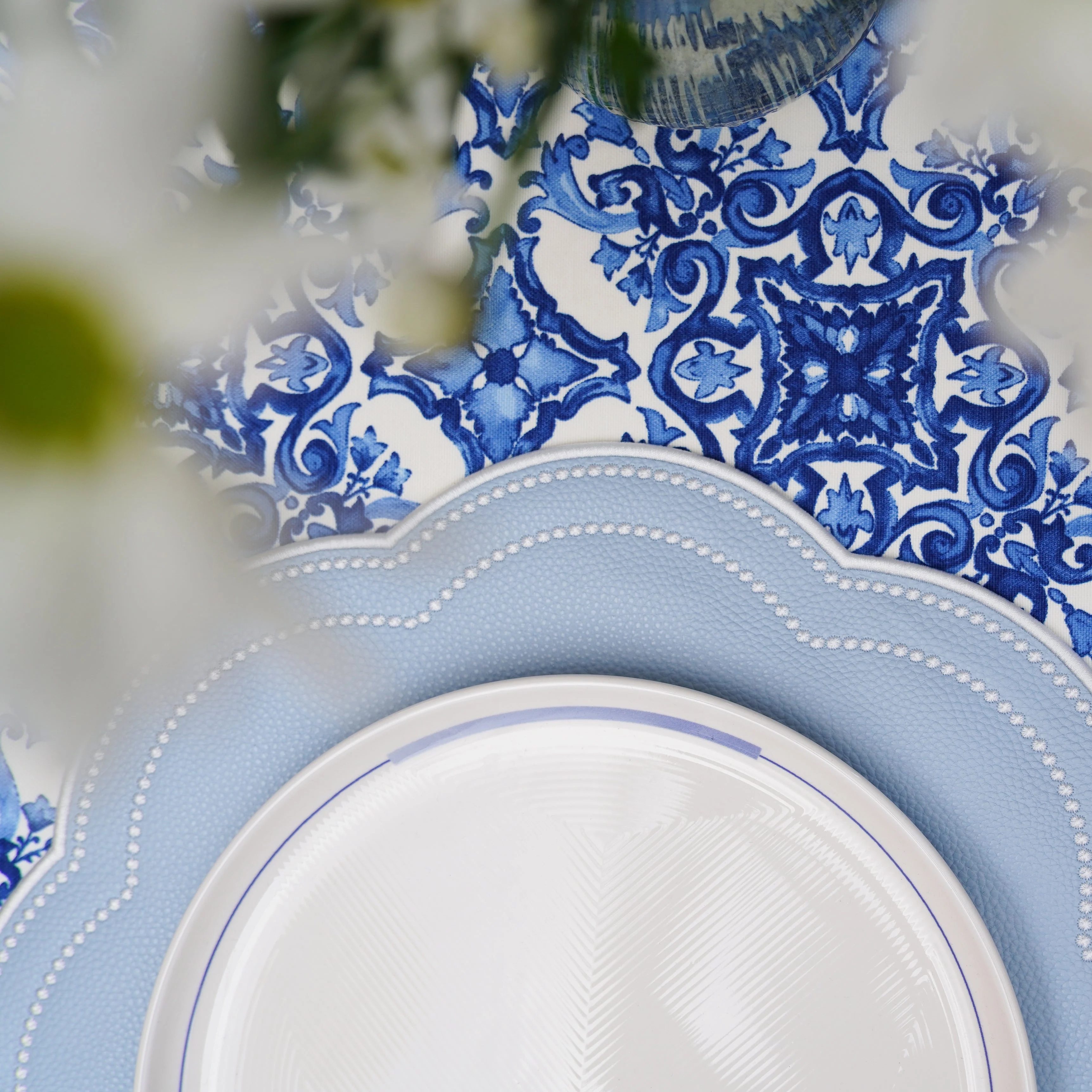 NURTURE SKY BLUE SCALLOPED FAUX LEATHER PLACEMAT - Image 3