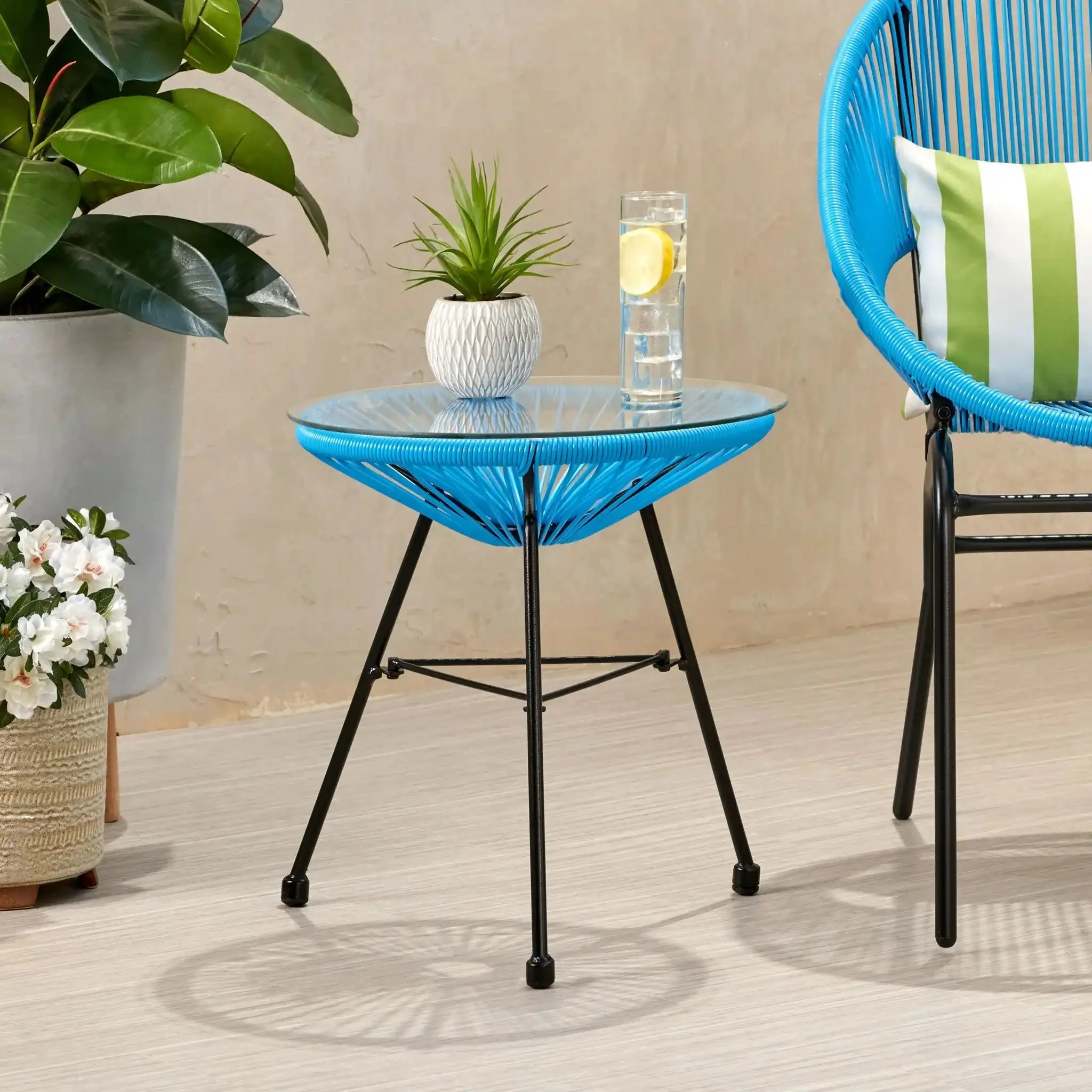 Nusa - Modern Rattan Side Table With Tempered Glass Top - Image 6