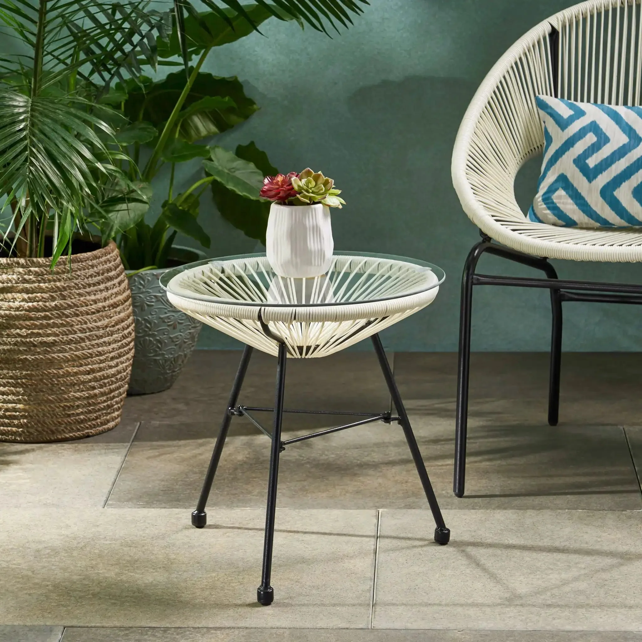 Nusa - Modern Rattan Side Table With Tempered Glass Top - Image 8