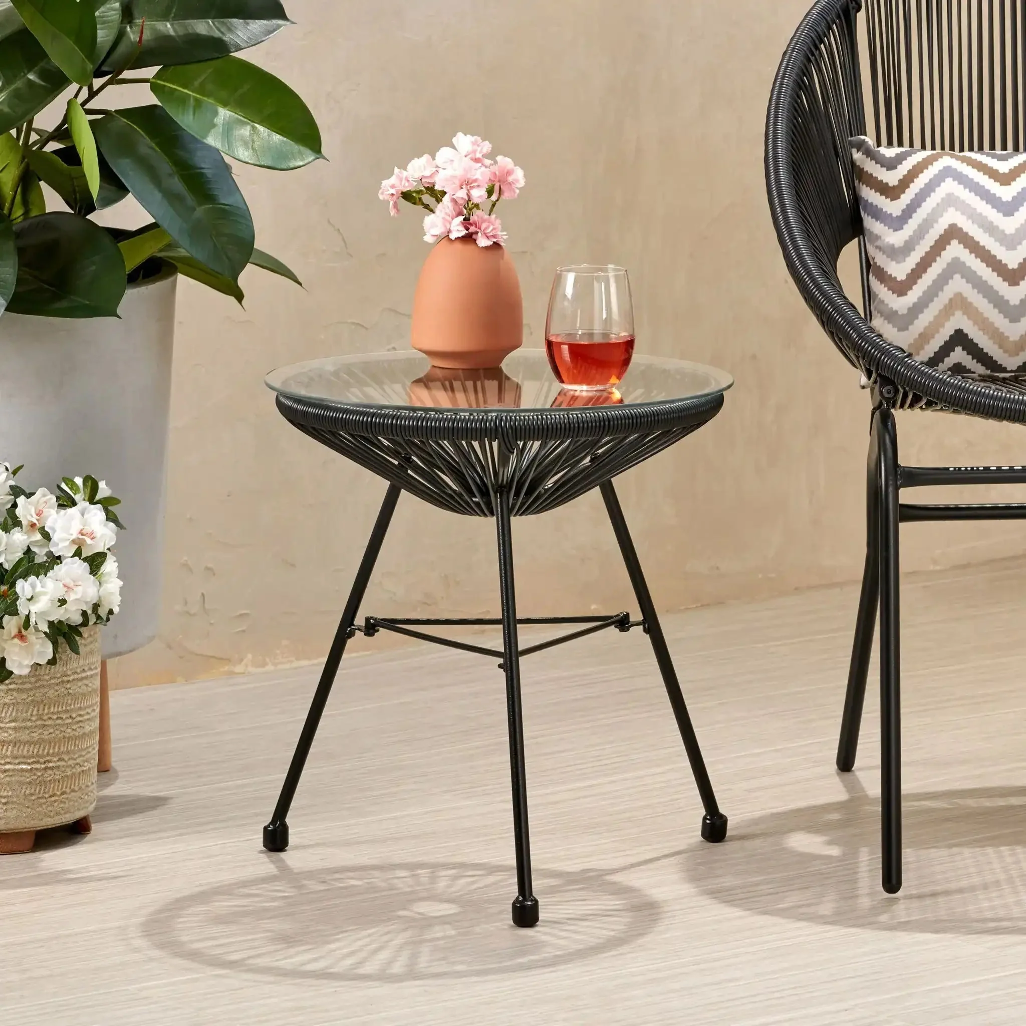 Nusa - Modern Rattan Side Table With Tempered Glass Top - Image 9
