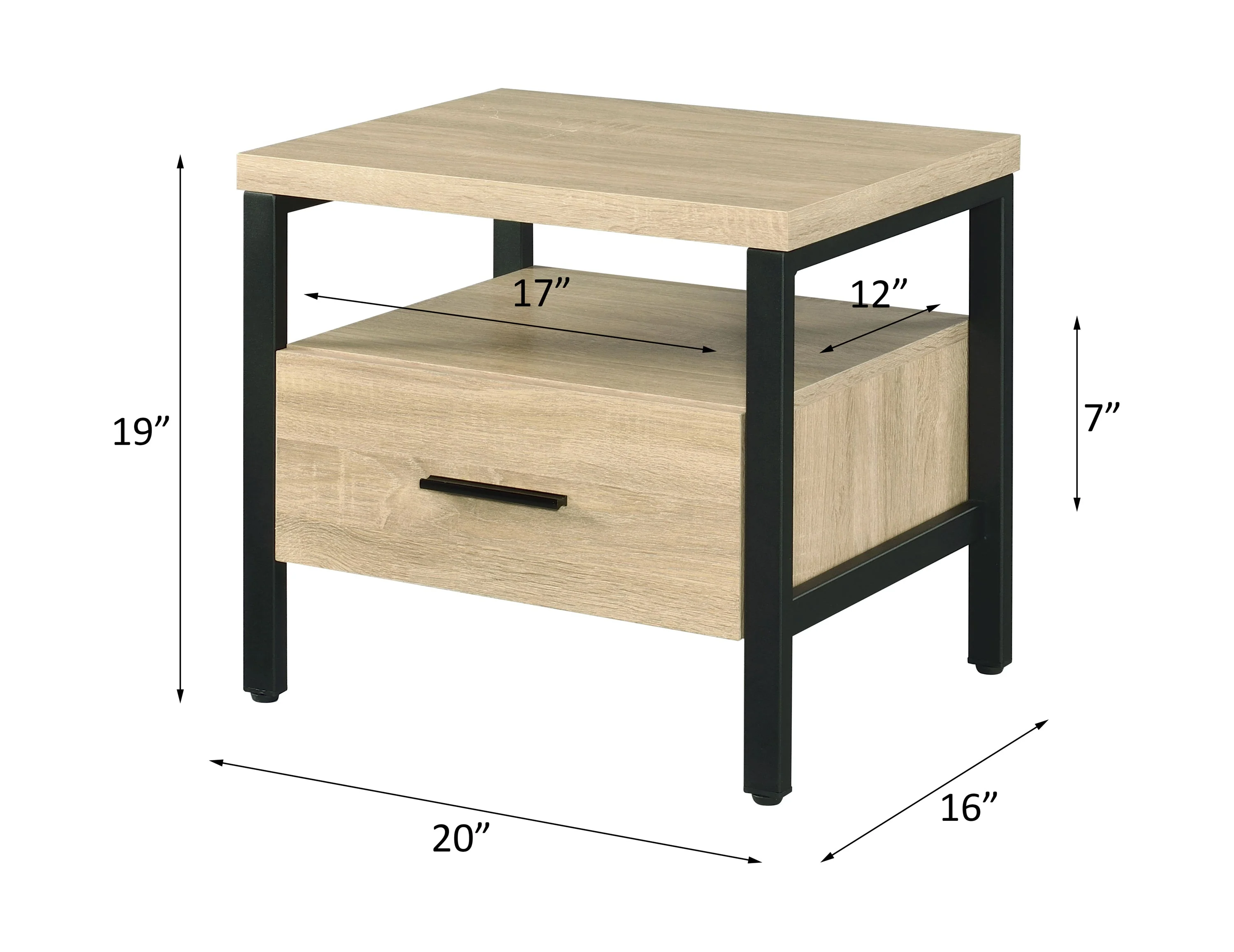 Oak Finish Nightstand with 1 Drawer and 1 Shelf - Image 2