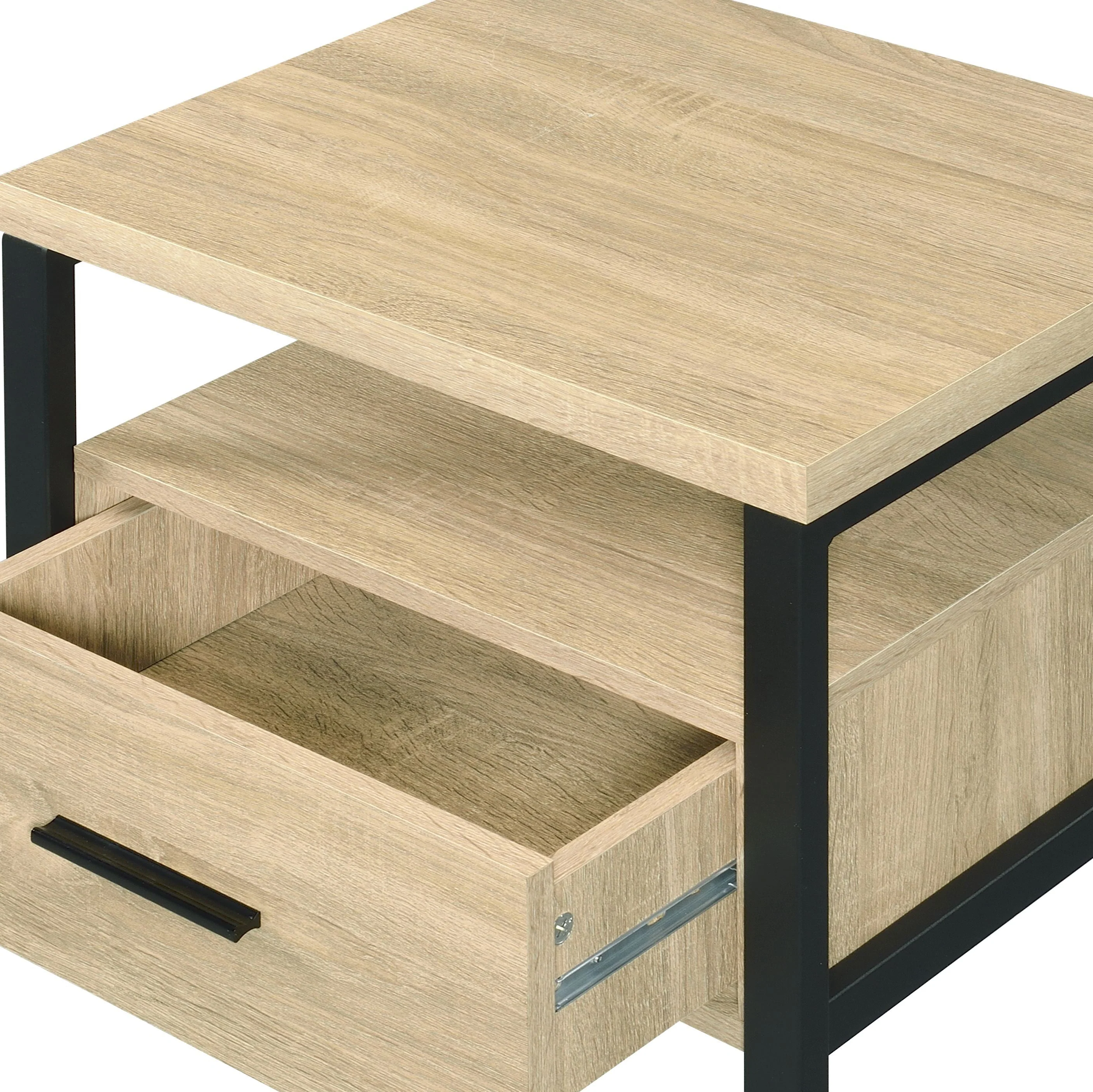 Oak Finish Nightstand with 1 Drawer and 1 Shelf - Image 7