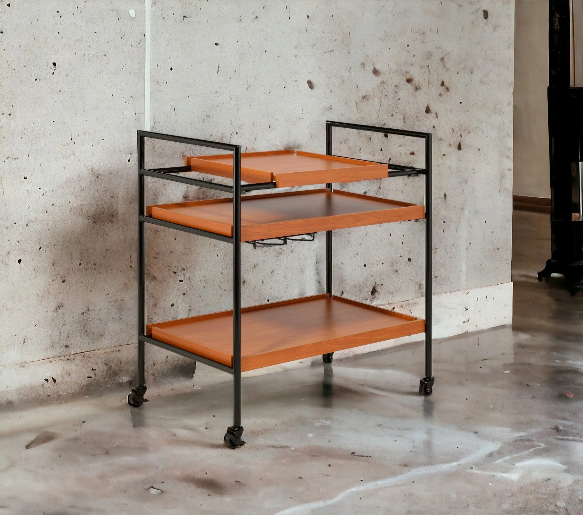 Oaken Honey Oak & Black Finish Serving Cart - Image 2