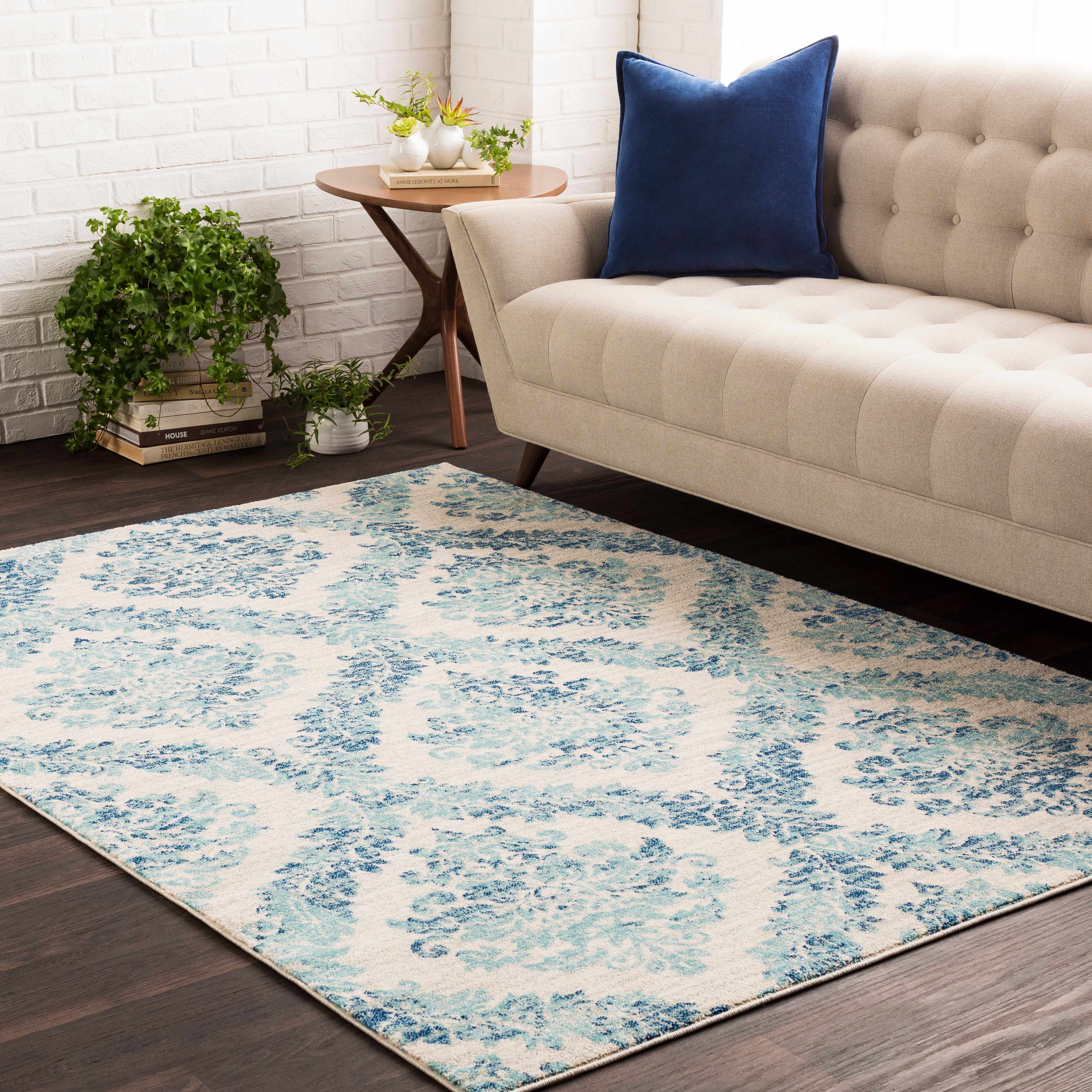 Oaklyn Teal Floral Diamonds Rug - Image 3