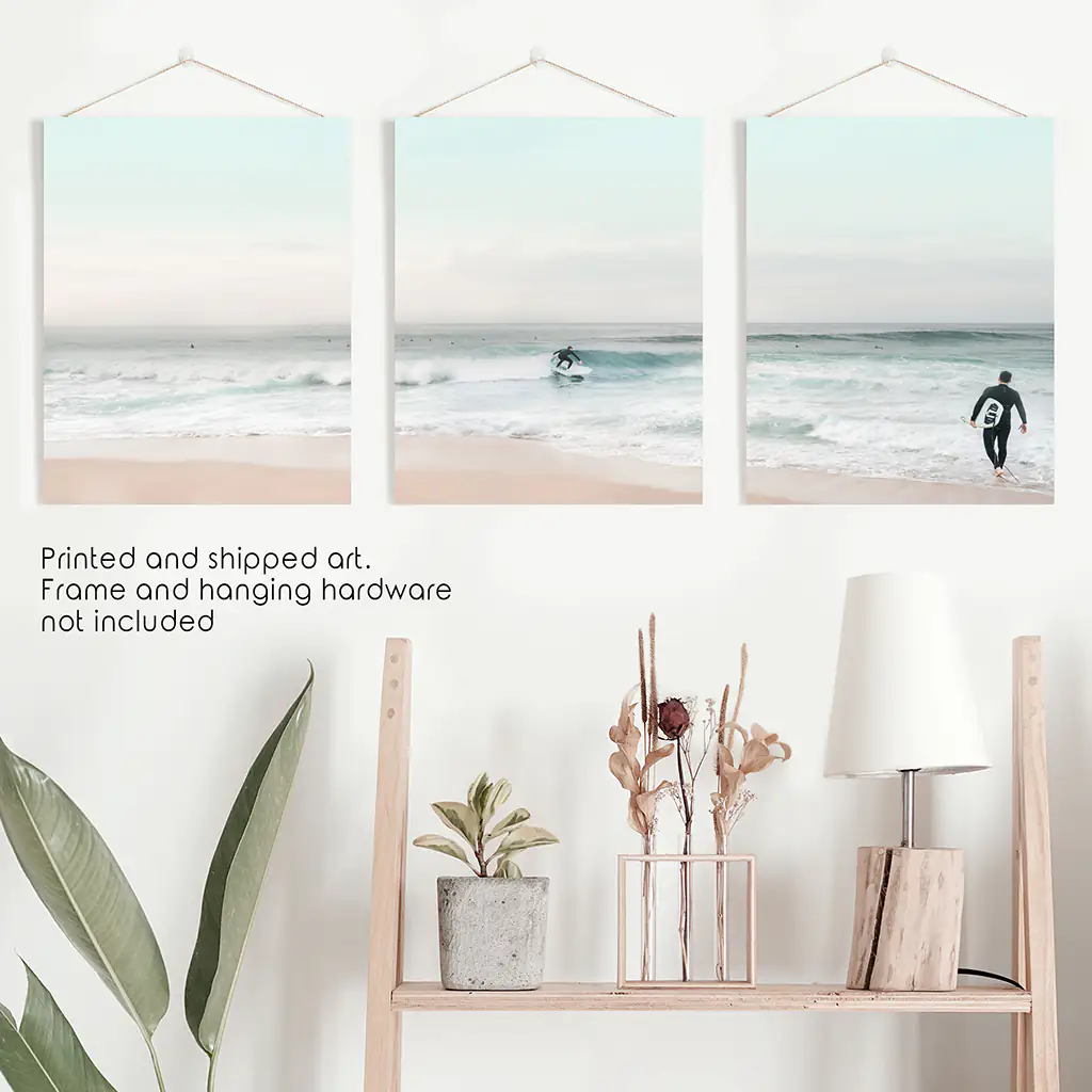 Ocean Beach Surf Prints. Turquoise and Pink Tones Wall Art - Image 10