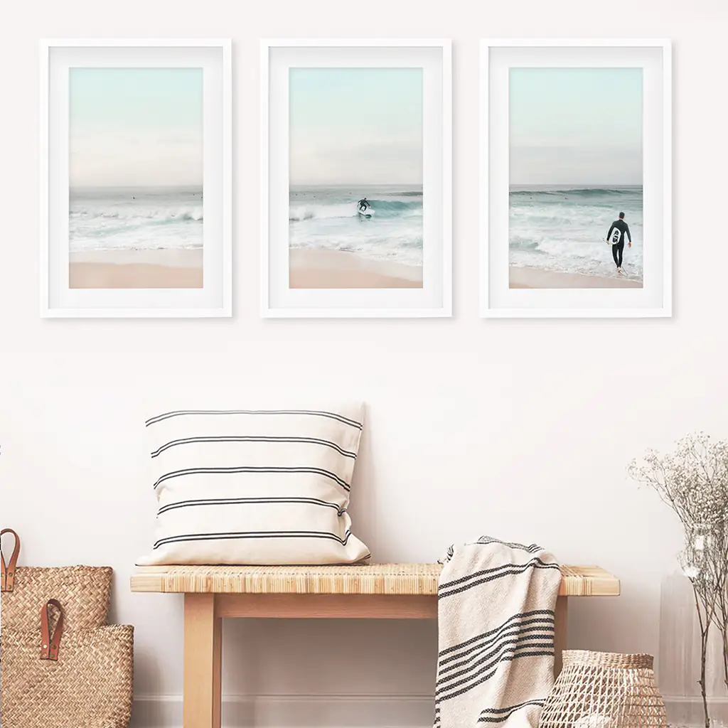Ocean Beach Surf Prints. Turquoise and Pink Tones Wall Art - Image 3