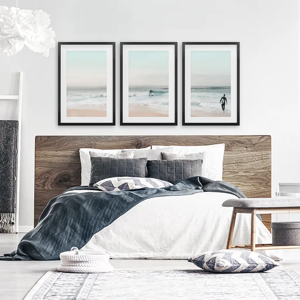 Ocean Beach Surf Prints. Turquoise and Pink Tones Wall Art - Image 4