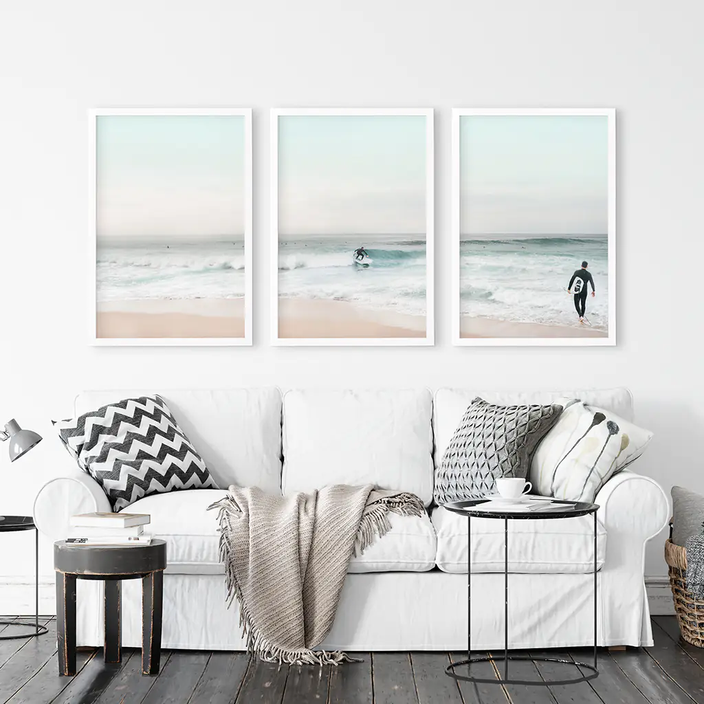 Ocean Beach Surf Prints. Turquoise and Pink Tones Wall Art - Image 5