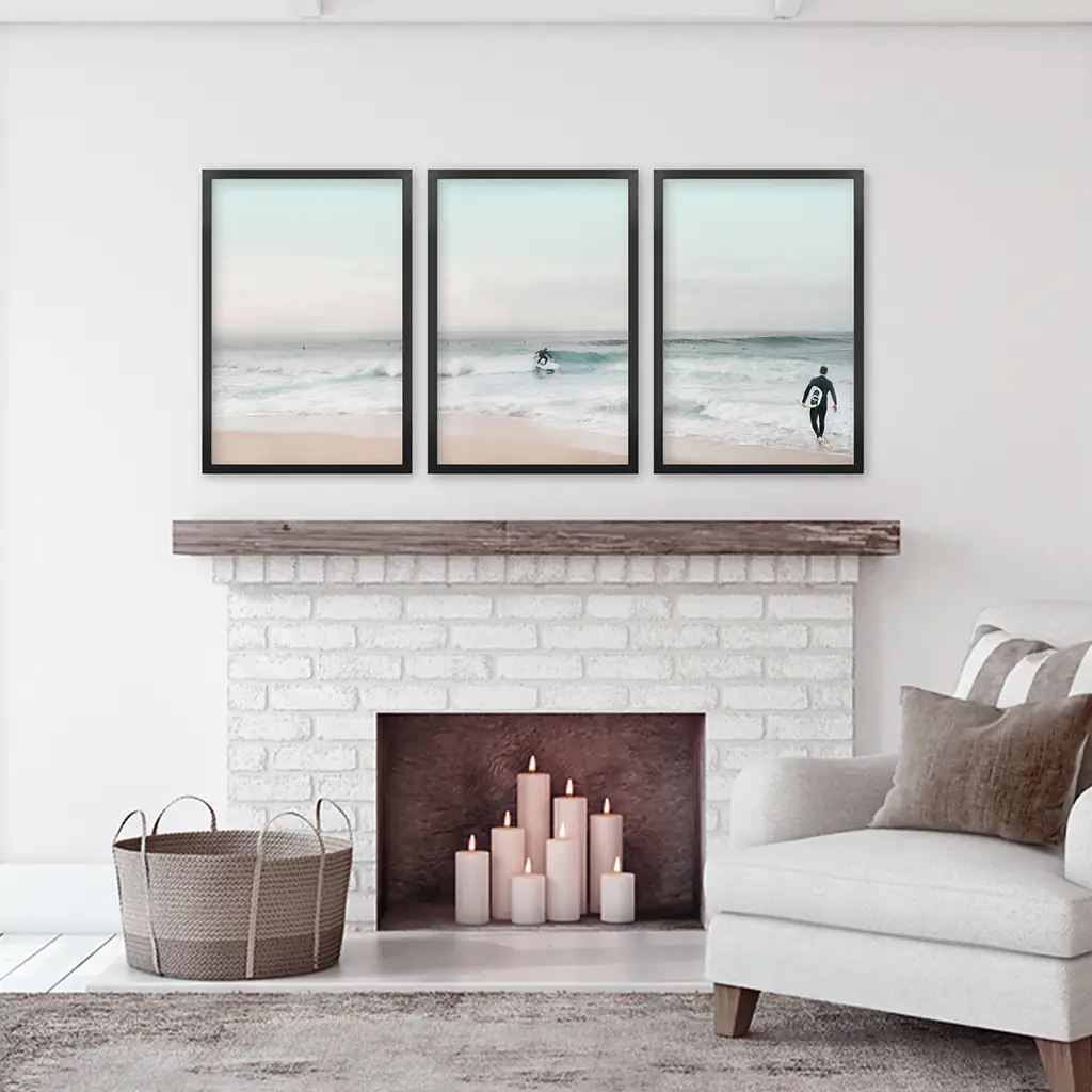 Ocean Beach Surf Prints. Turquoise and Pink Tones Wall Art - Image 6