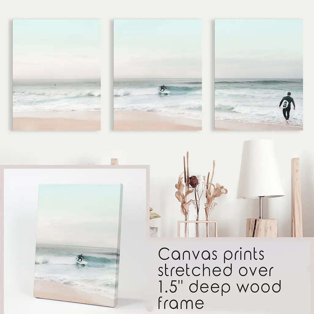 Ocean Beach Surf Prints. Turquoise and Pink Tones Wall Art - Image 9