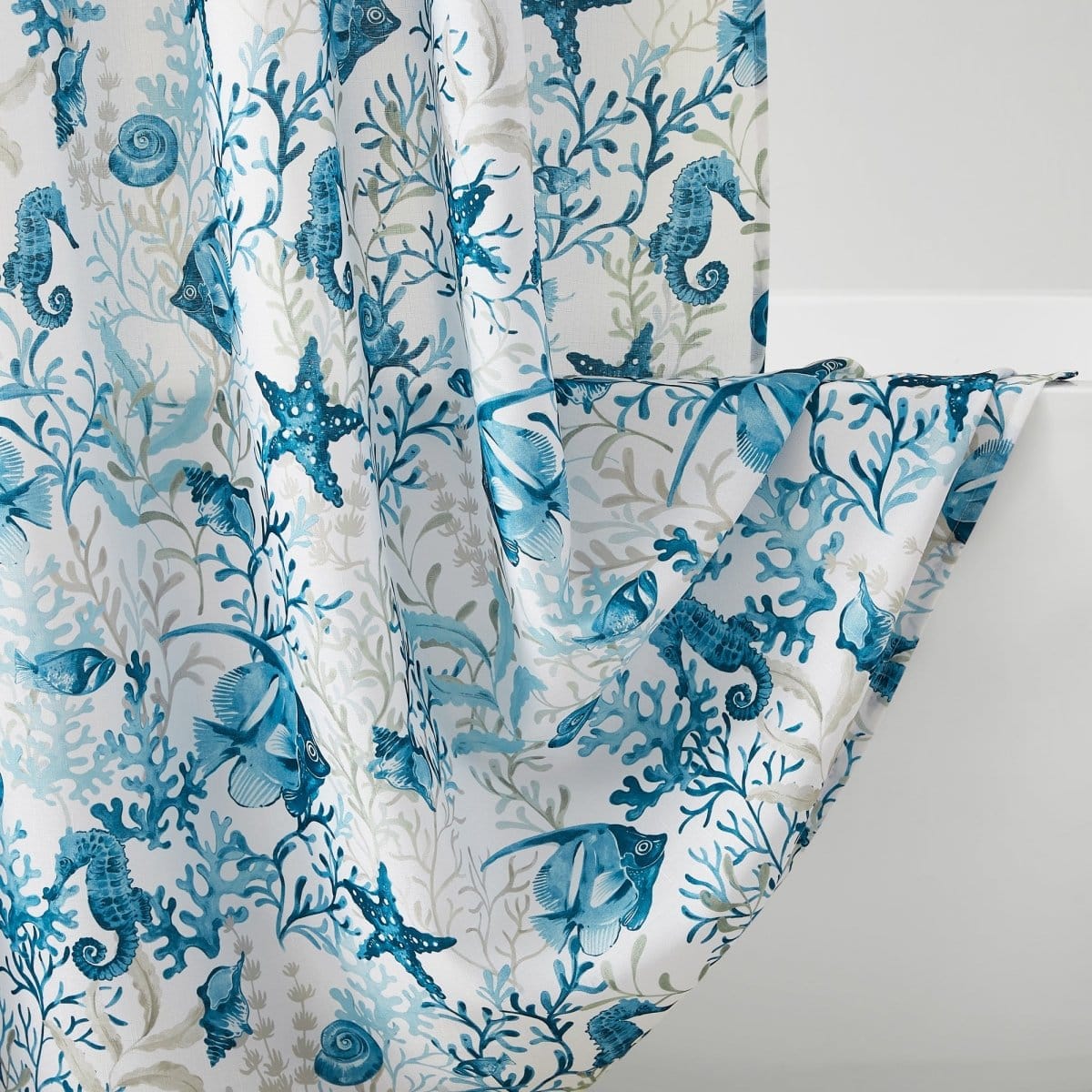 Oceana Watercolor Sea Life Linen Textured Shower Curtain - Image 4