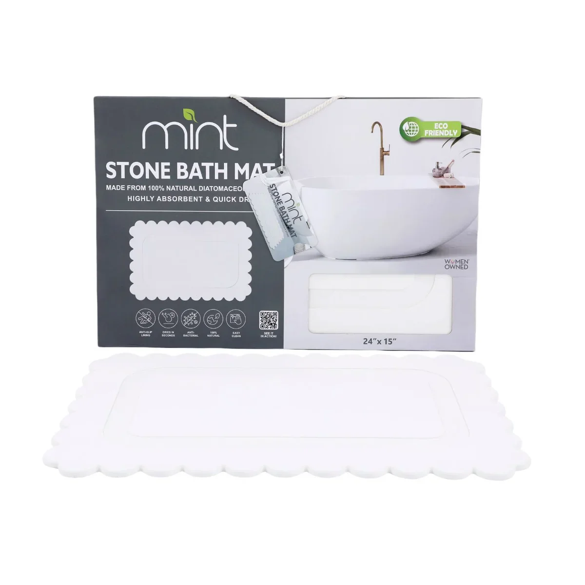 Off White Scallop Stone Bath Mat - Dimensions: 24"x15" - Image 10