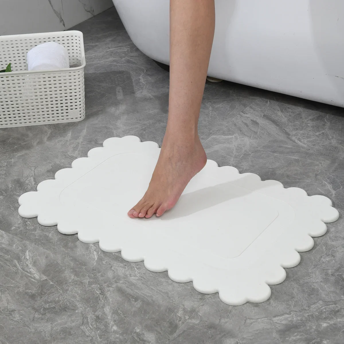 Off White Scallop Stone Bath Mat - Dimensions: 24"x15" - Image 3