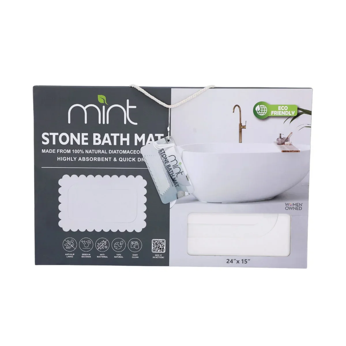 Off White Scallop Stone Bath Mat - Dimensions: 24"x15" - Image 6