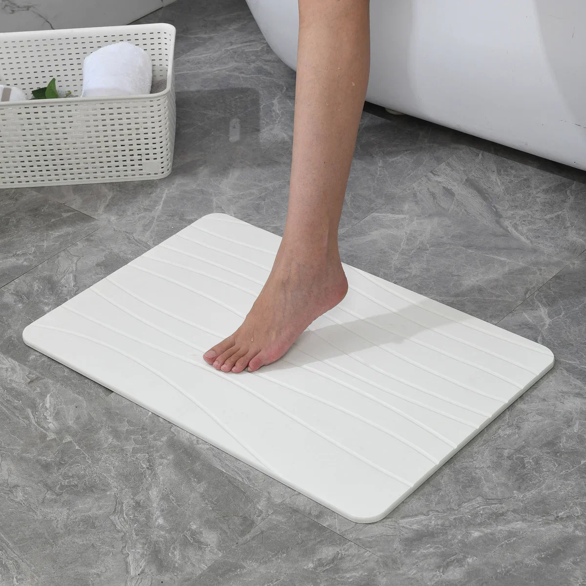 Off White Wave Stone Bath Mat - Image 3
