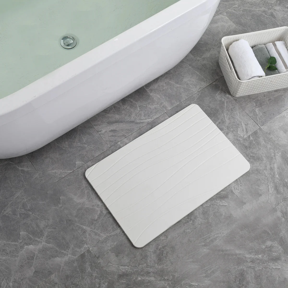 Off White Wave Stone Bath Mat - Image 4