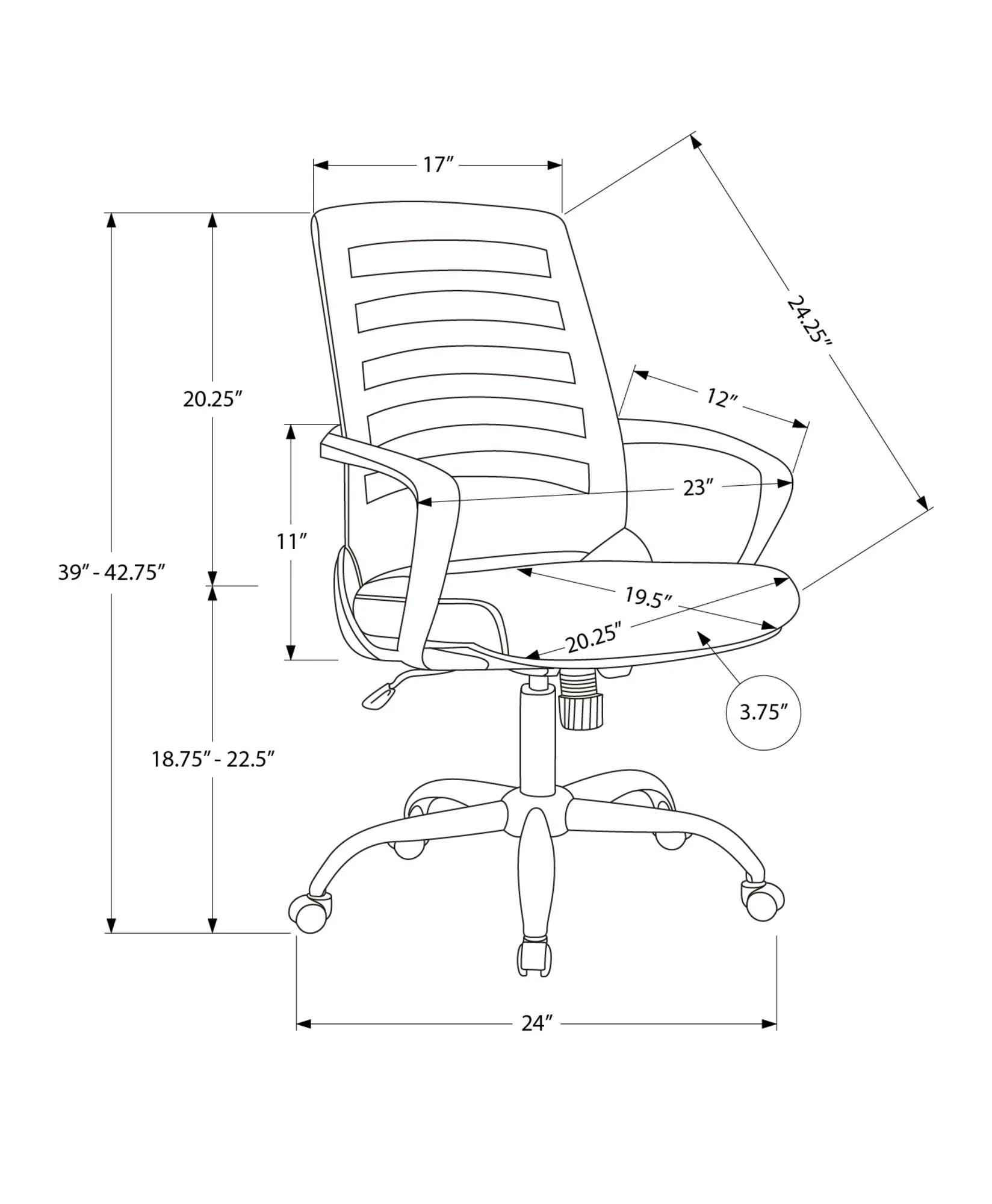 Office Chair, Adjustable Height, Swivel, Ergonomic, Armrests - Image 4