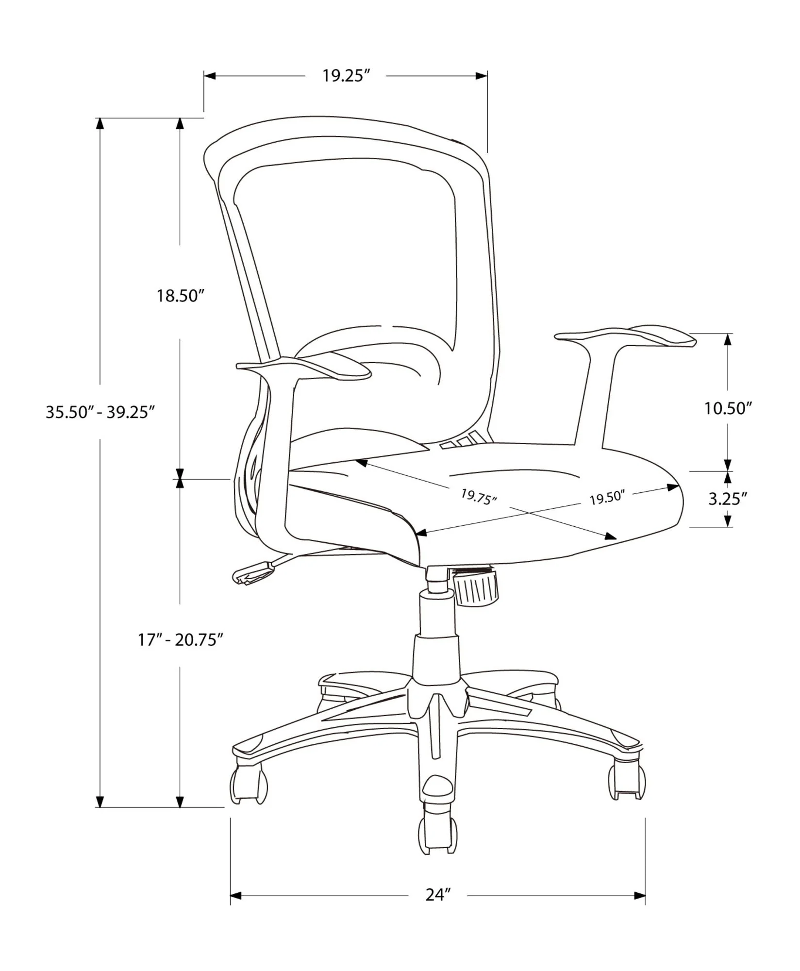 Office Chair, Adjustable Height, Swivel, Ergonomic, Armrests, Mesh - Black - Image 3