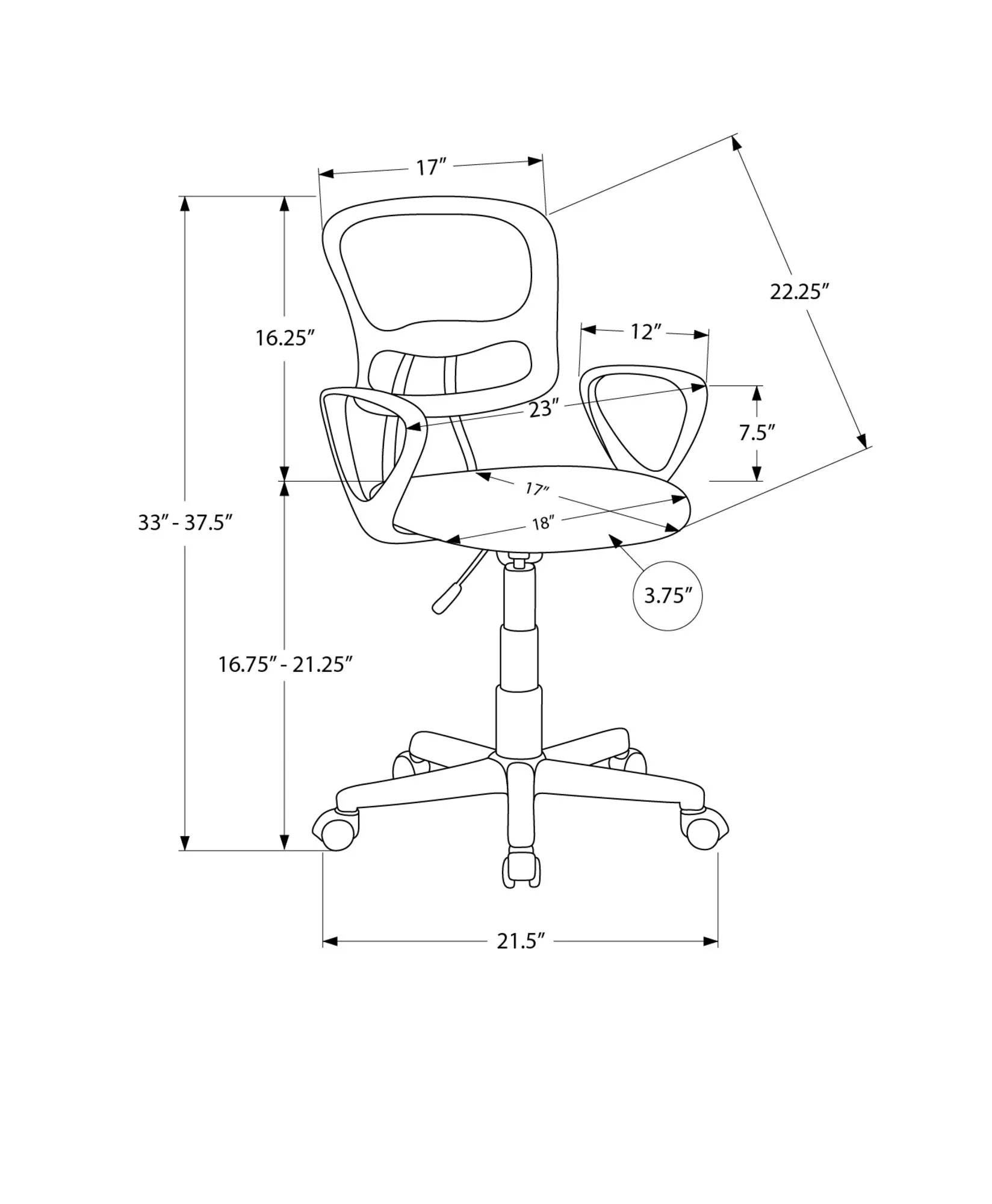 Office Chair, Adjustable Height, Swivel, Ergonomic, Armrests, Mesh, Contemporary / Modern - Black - Image 4