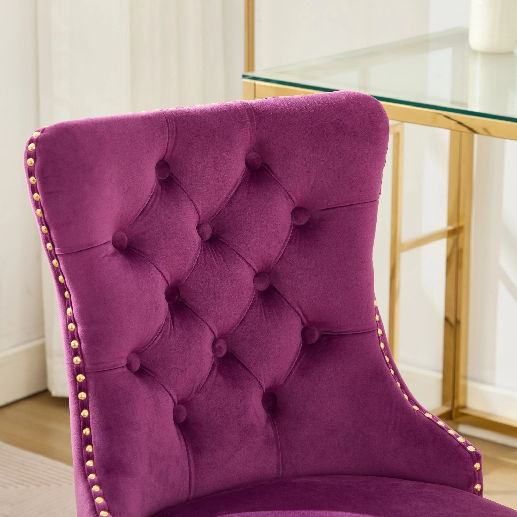 Office Chair Modern Velvet Upholstered Tufted Button (Purple) - Image 10