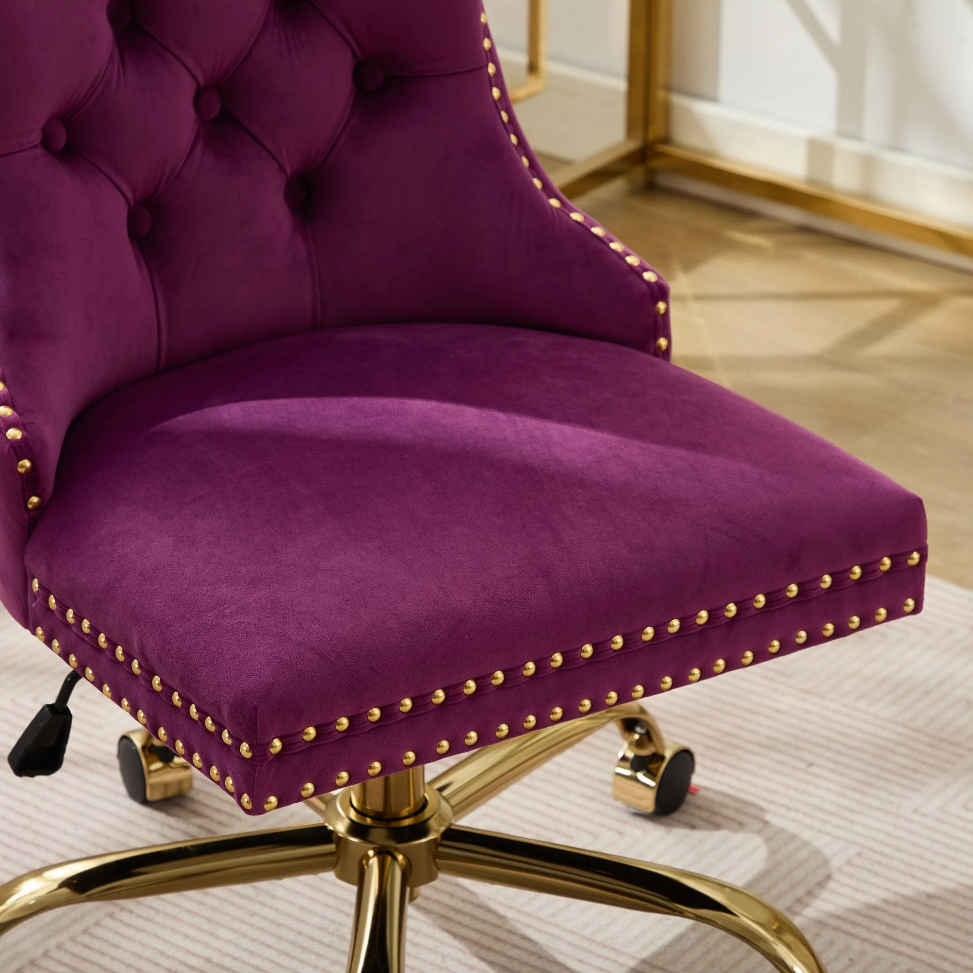 Office Chair Modern Velvet Upholstered Tufted Button (Purple) - Image 11