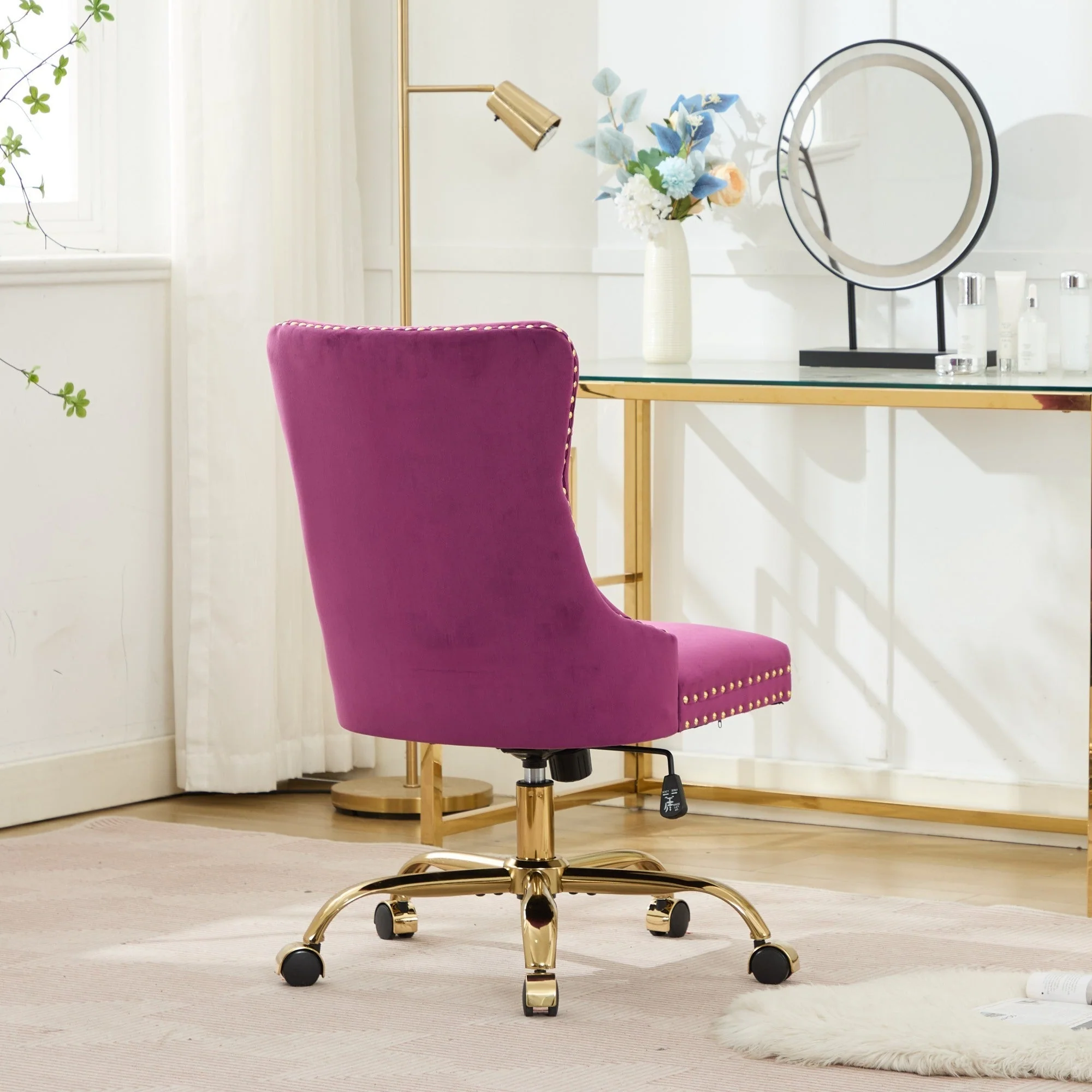 Office Chair Modern Velvet Upholstered Tufted Button (Purple) - Image 17
