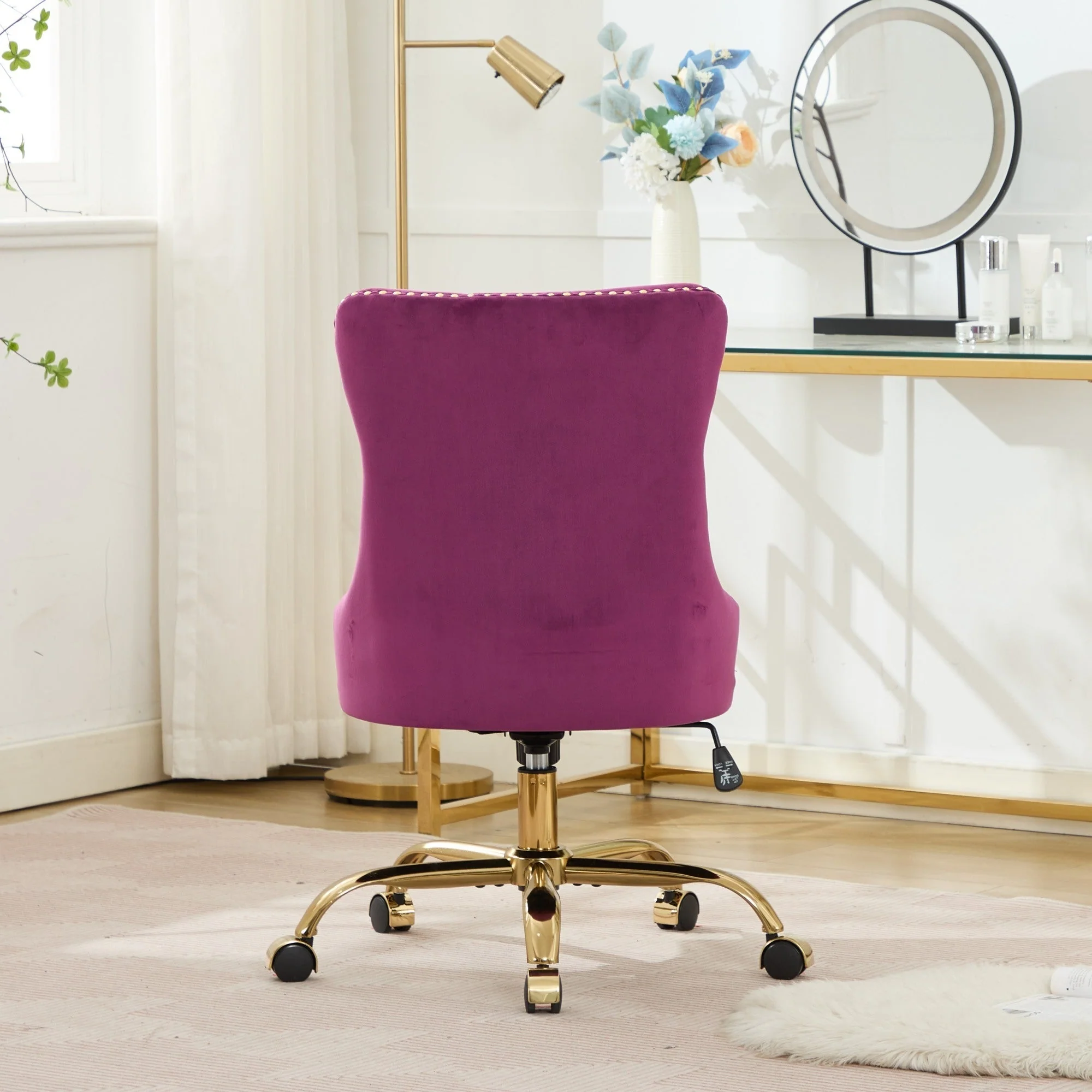 Office Chair Modern Velvet Upholstered Tufted Button (Purple) - Image 18