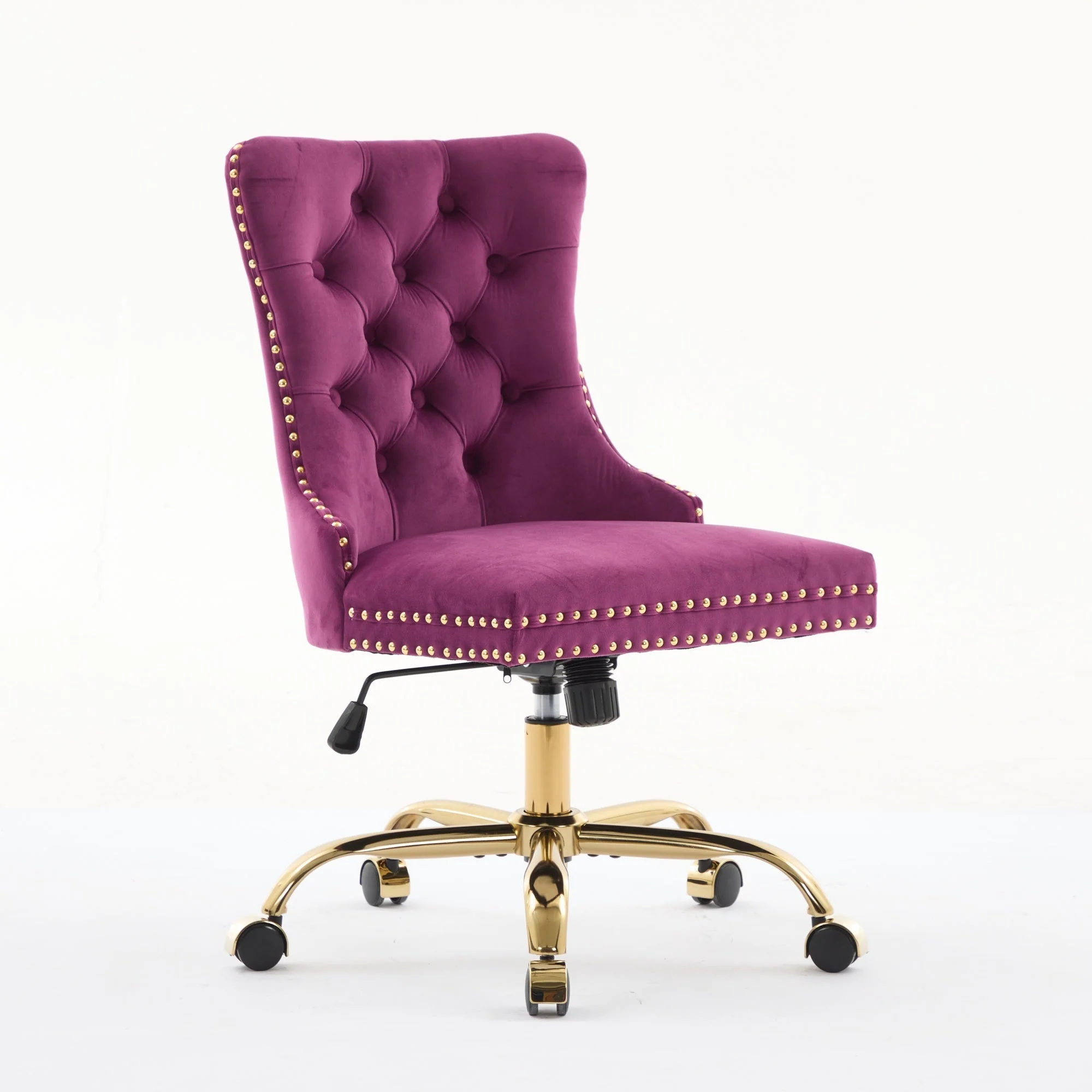 Office Chair Modern Velvet Upholstered Tufted Button (Purple) - Image 3