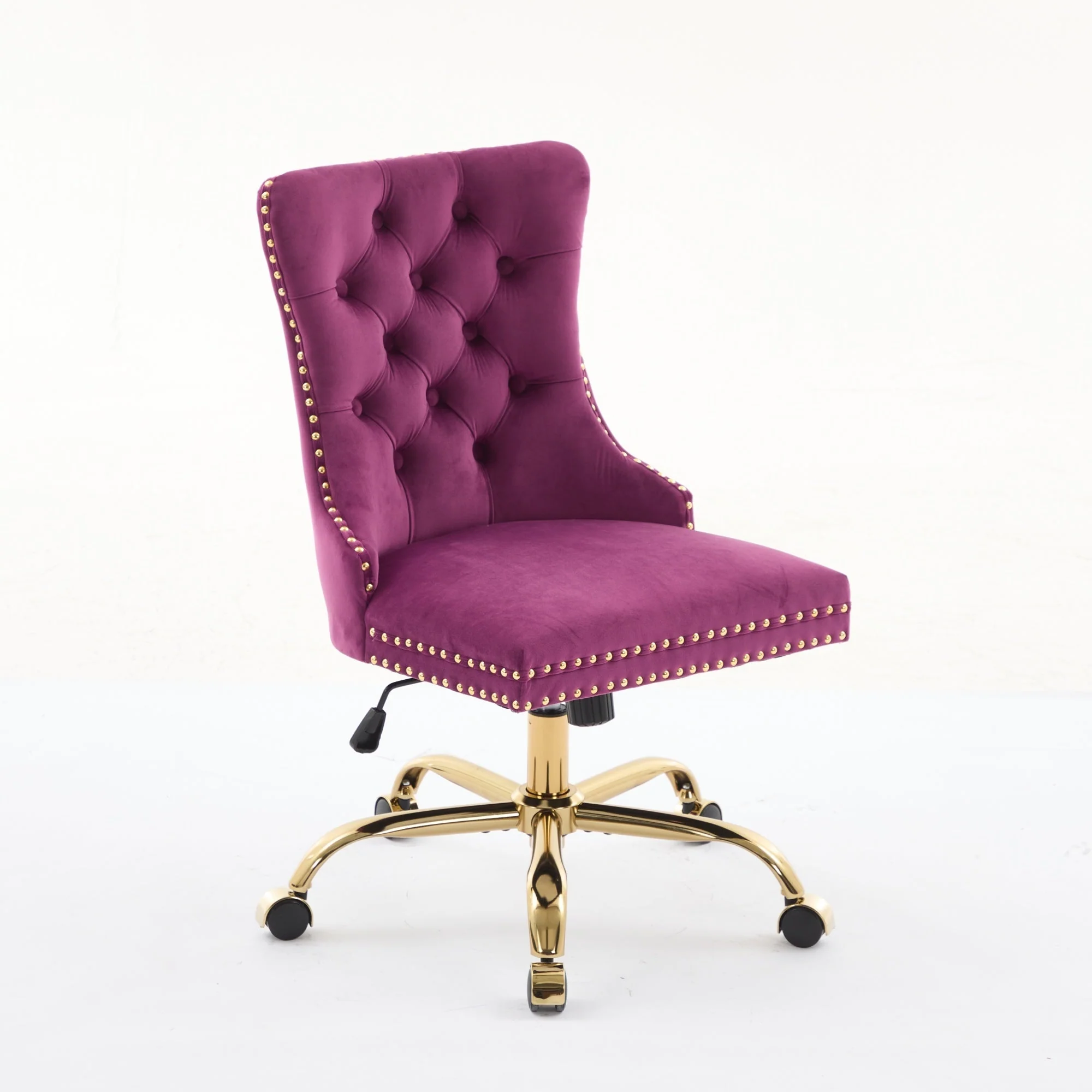 Office Chair Modern Velvet Upholstered Tufted Button (Purple) - Image 4