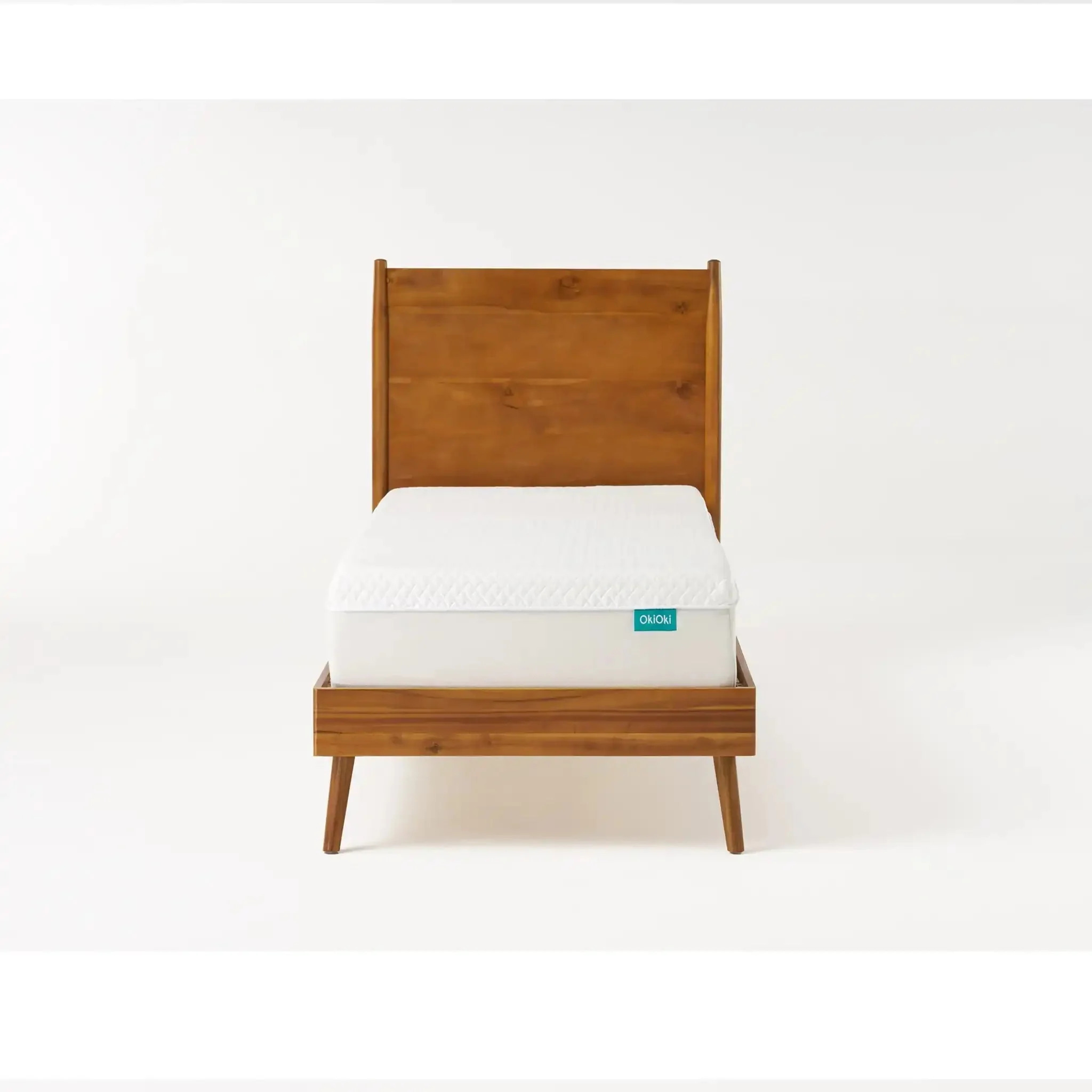 Okioki - Mid-Century Natural Stained Solid Acacia Wood Bed - Image 2