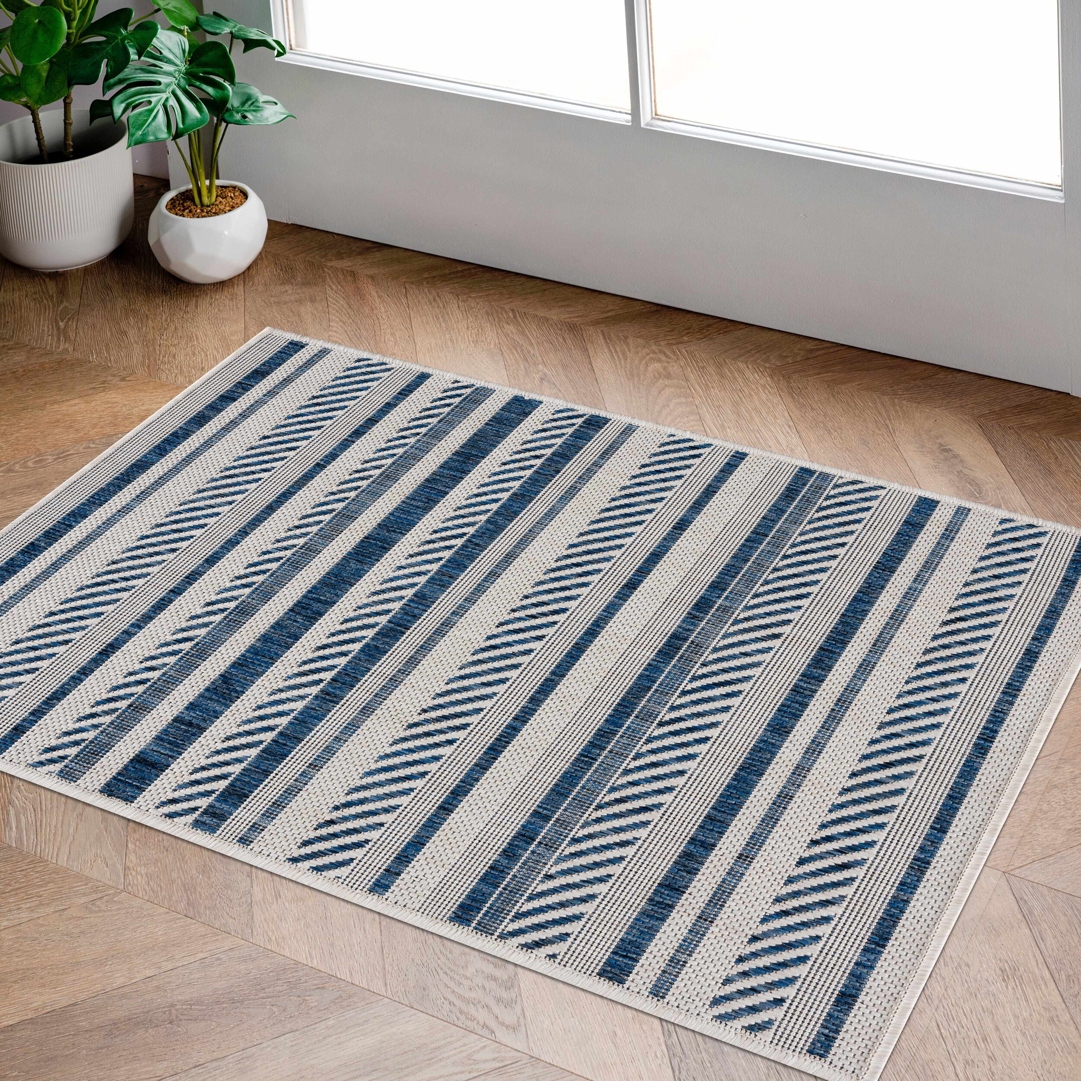 Olin White&Blue Striped Nordic Rug - Image 19