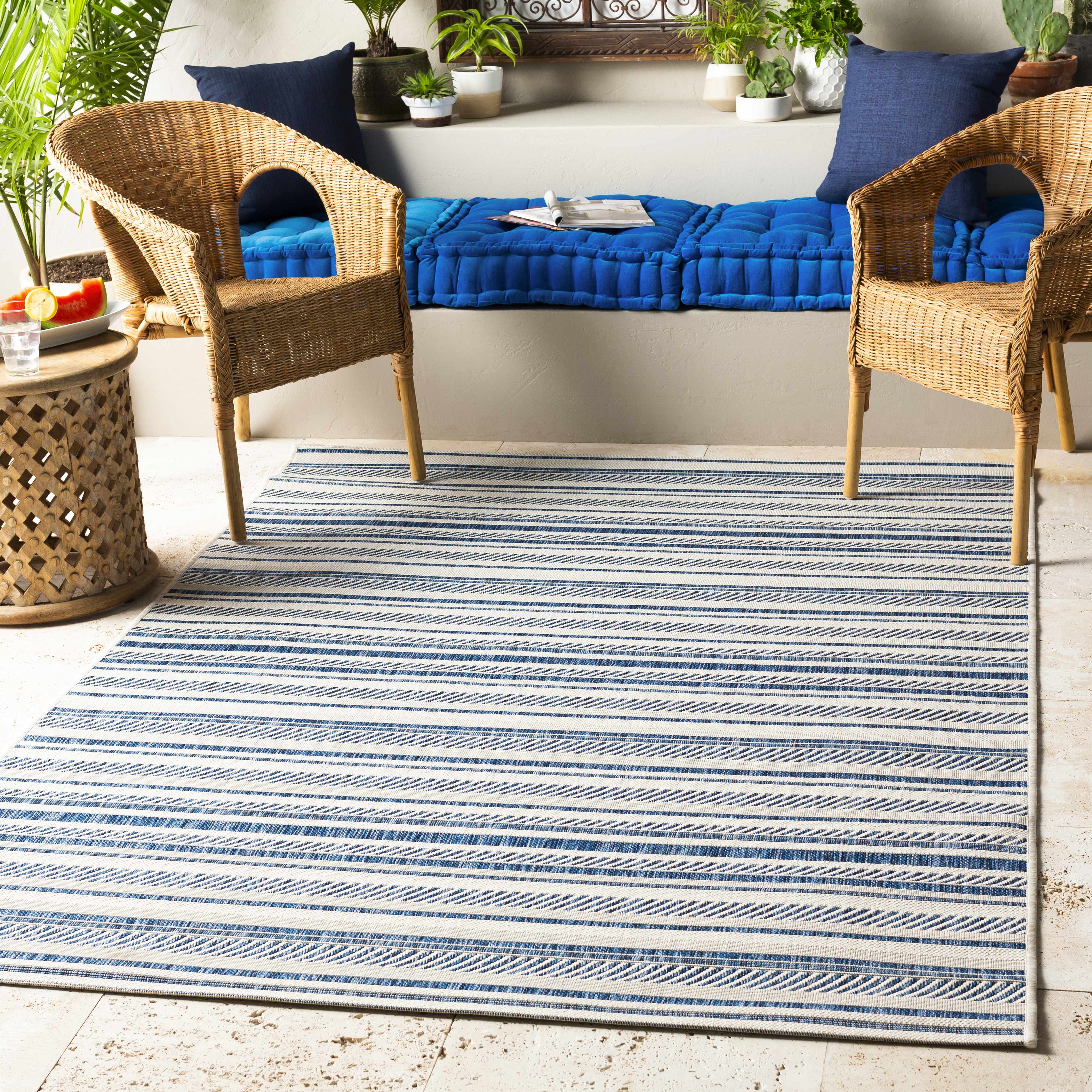 Olin White&Blue Striped Nordic Rug - Image 2