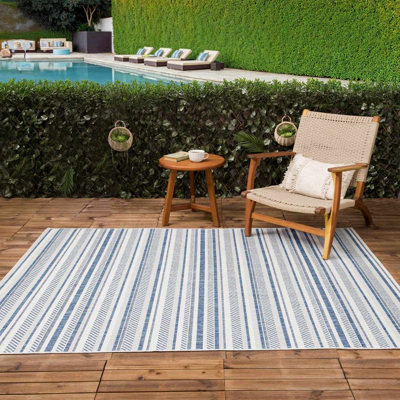 Olin White&Blue Striped Nordic Rug - Image 3