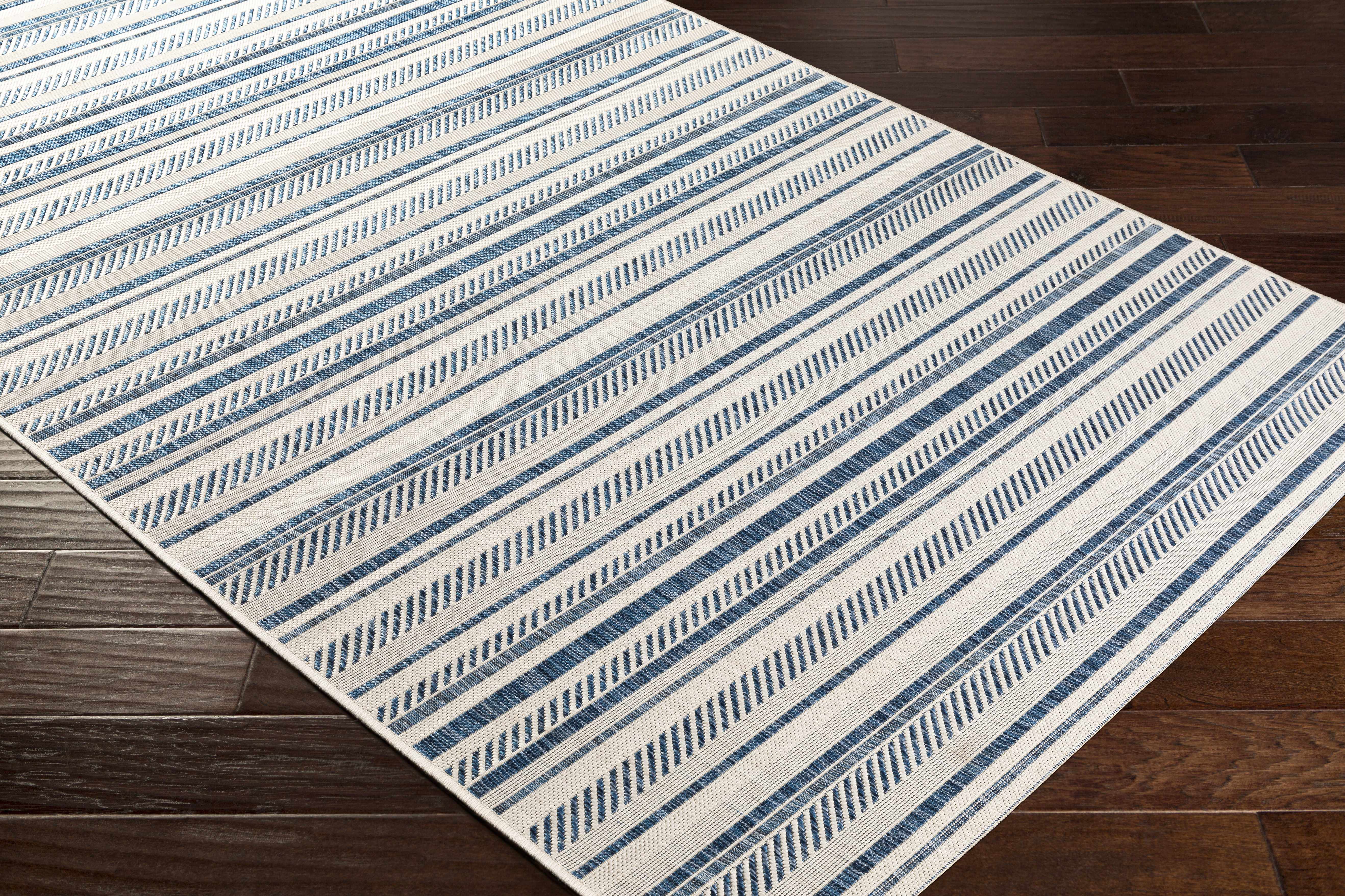 Olin White&Blue Striped Nordic Rug - Image 4