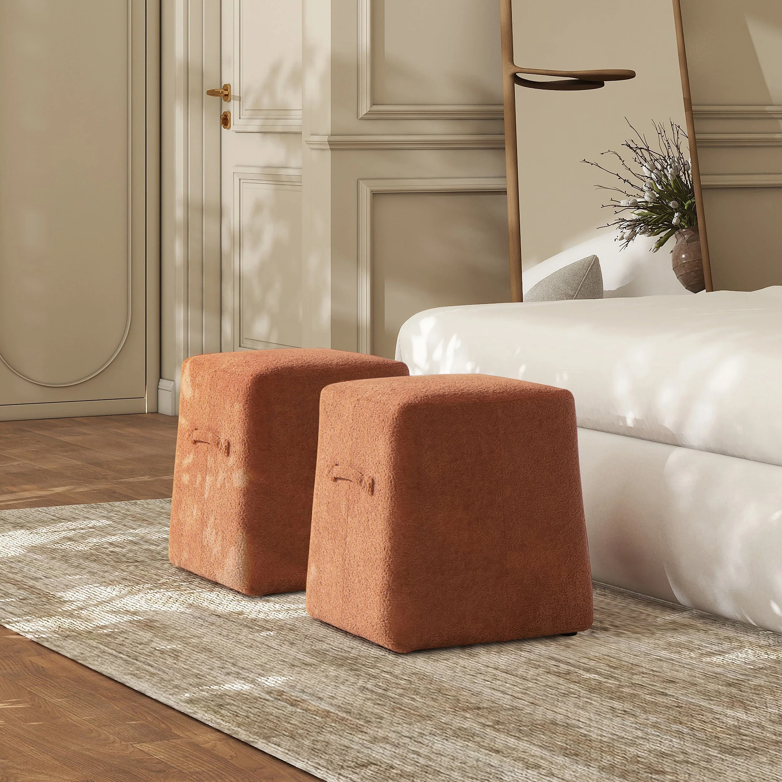 Oliver 16' Tapered Square Upholstered Ottoman in Spice Orange Fleeced Teddy - Image 3